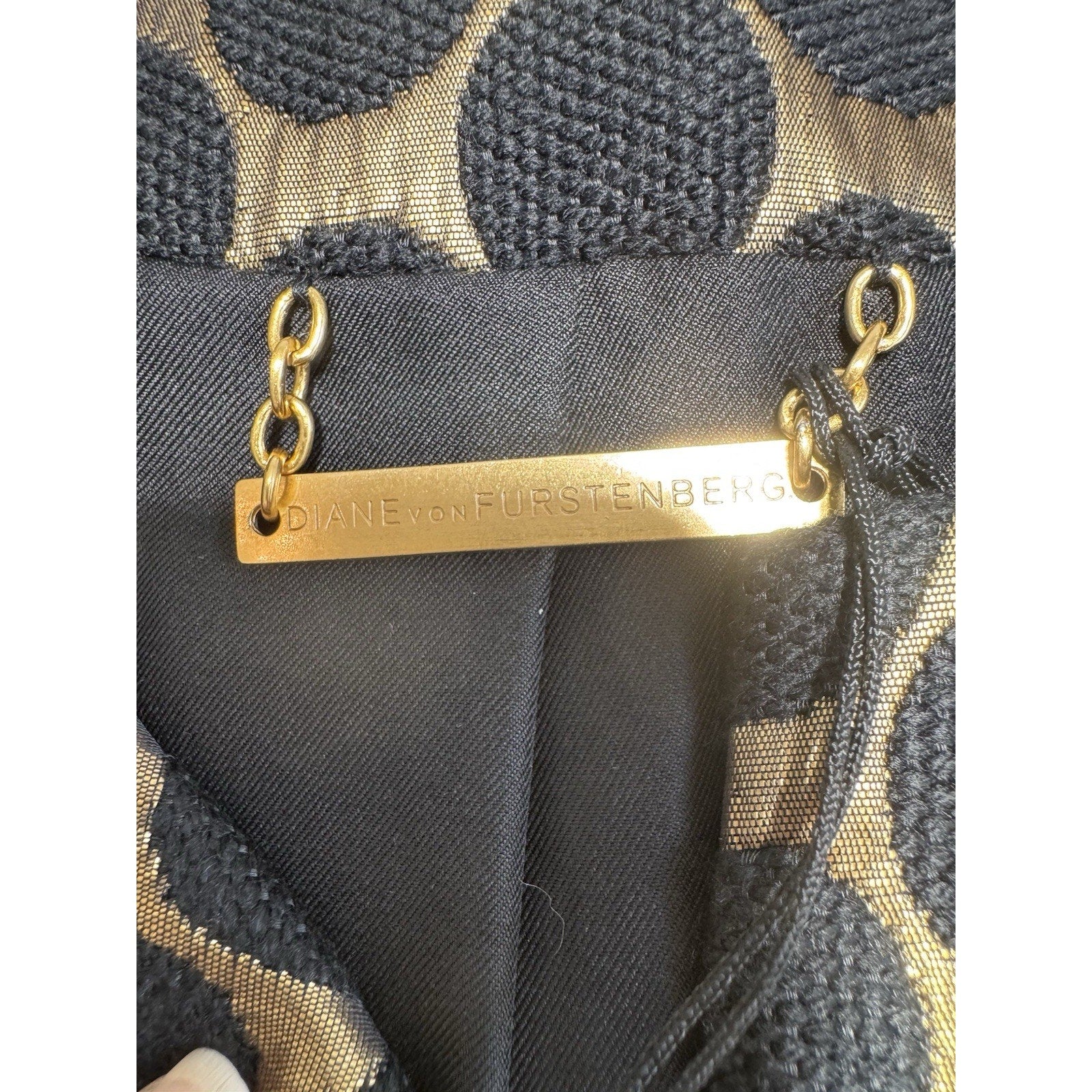 Diane Von Furstenberg DVF Gami Coat Dress Womens 6 Gold Black Polka Dot NWT