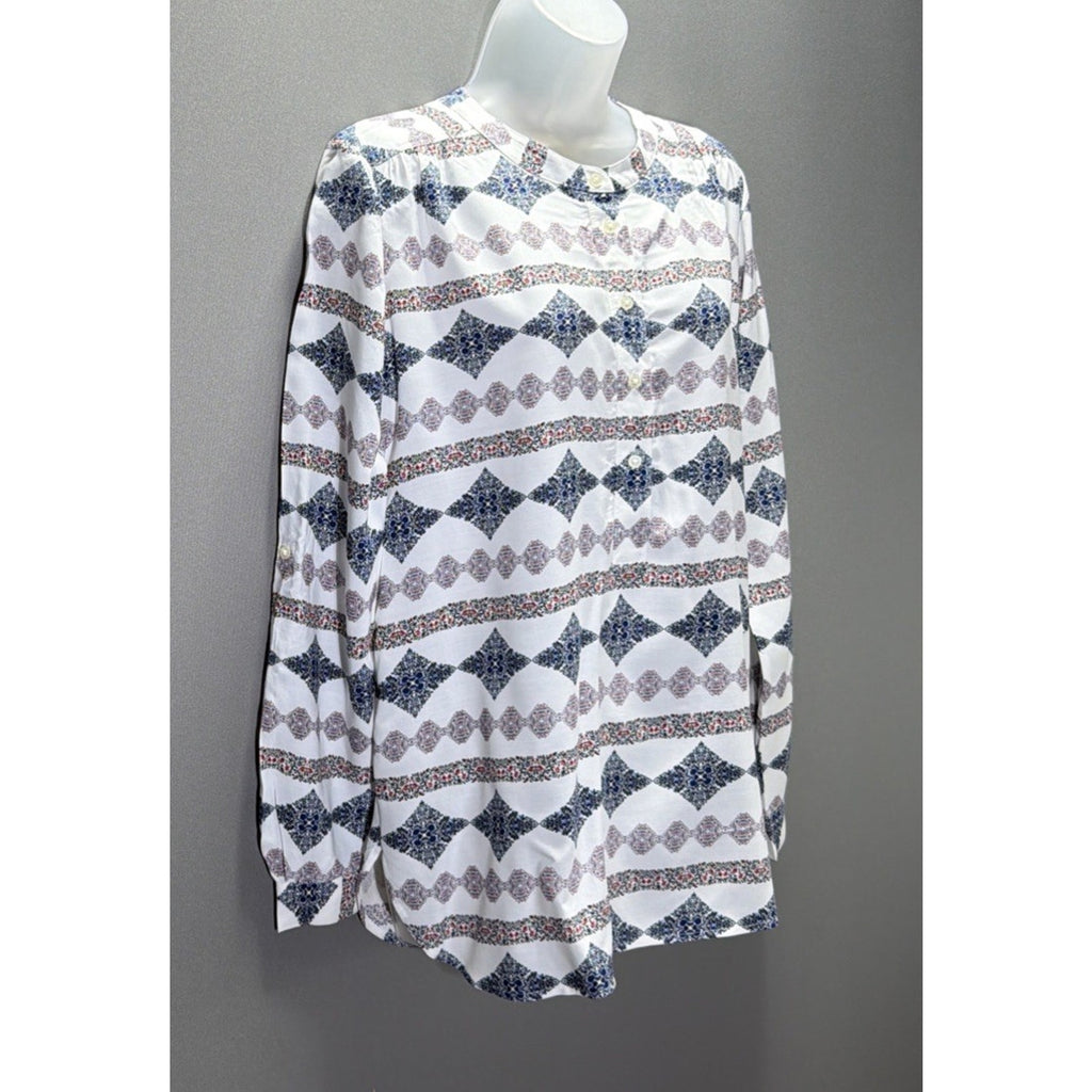 New Loft Women’s Pullover Top Red White Blue Floral Print Oversized Size XS NWT