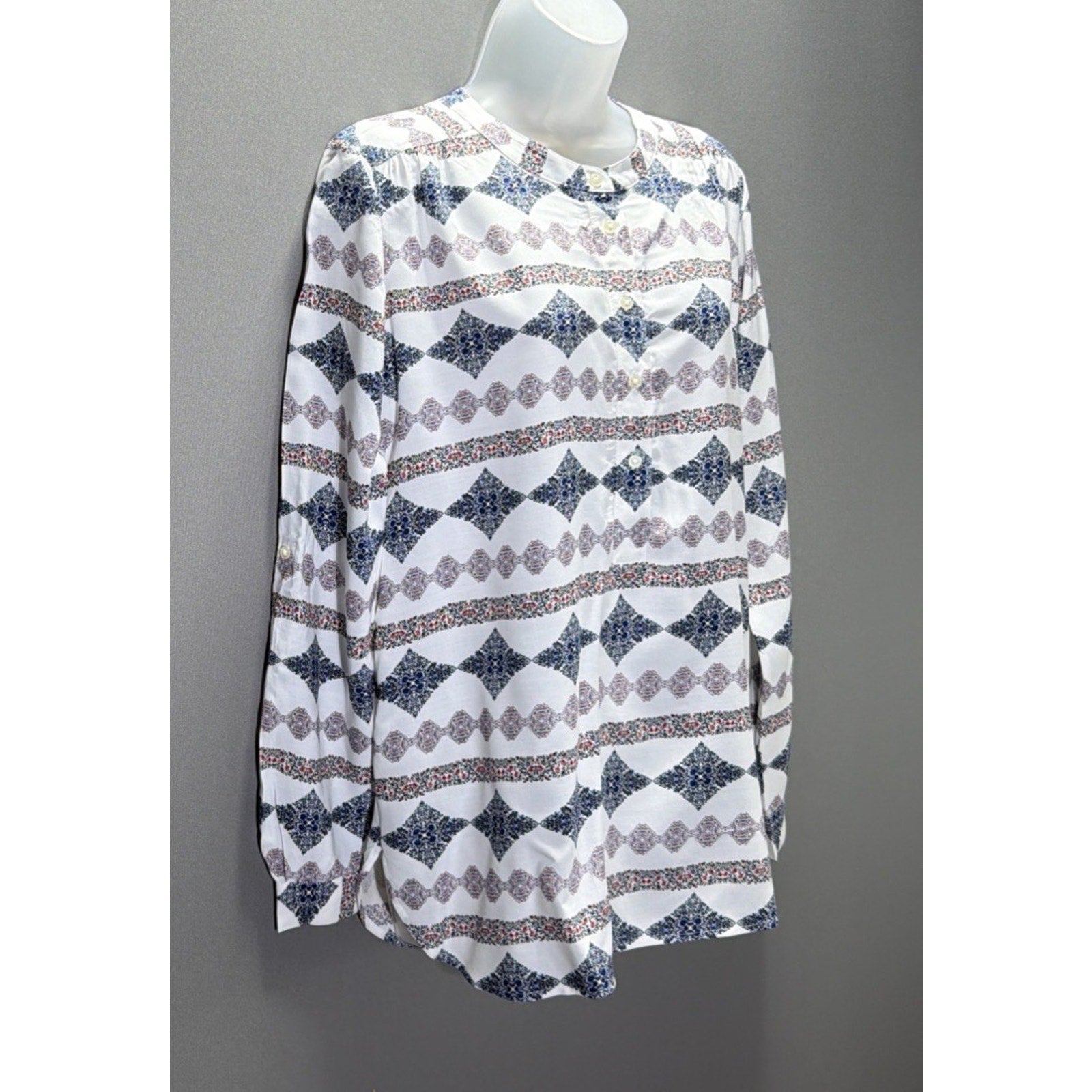 New Loft Women’s Pullover Top Red White Blue Floral Print Oversized Size XS NWT