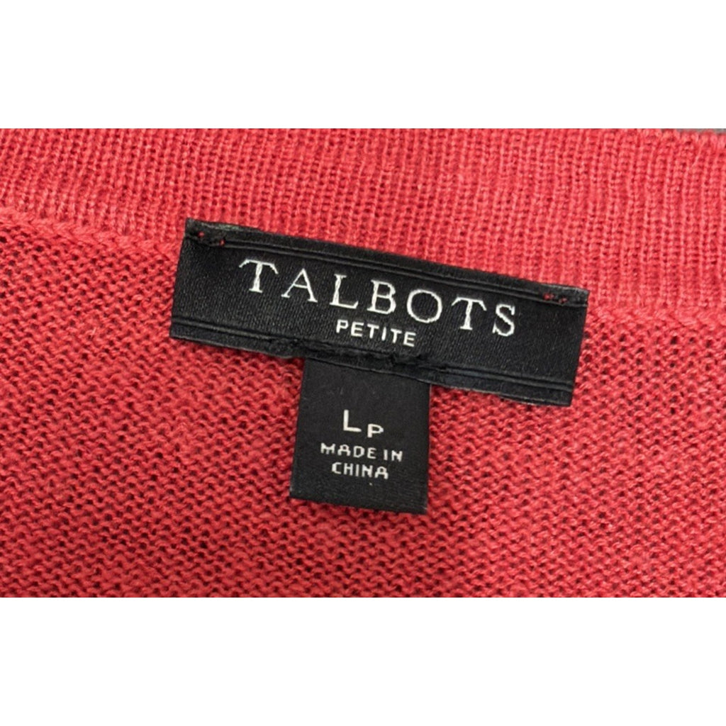 Talbots Size L Petite Linen Reddish Pink Knit Sweater Top Beachy Casual Career