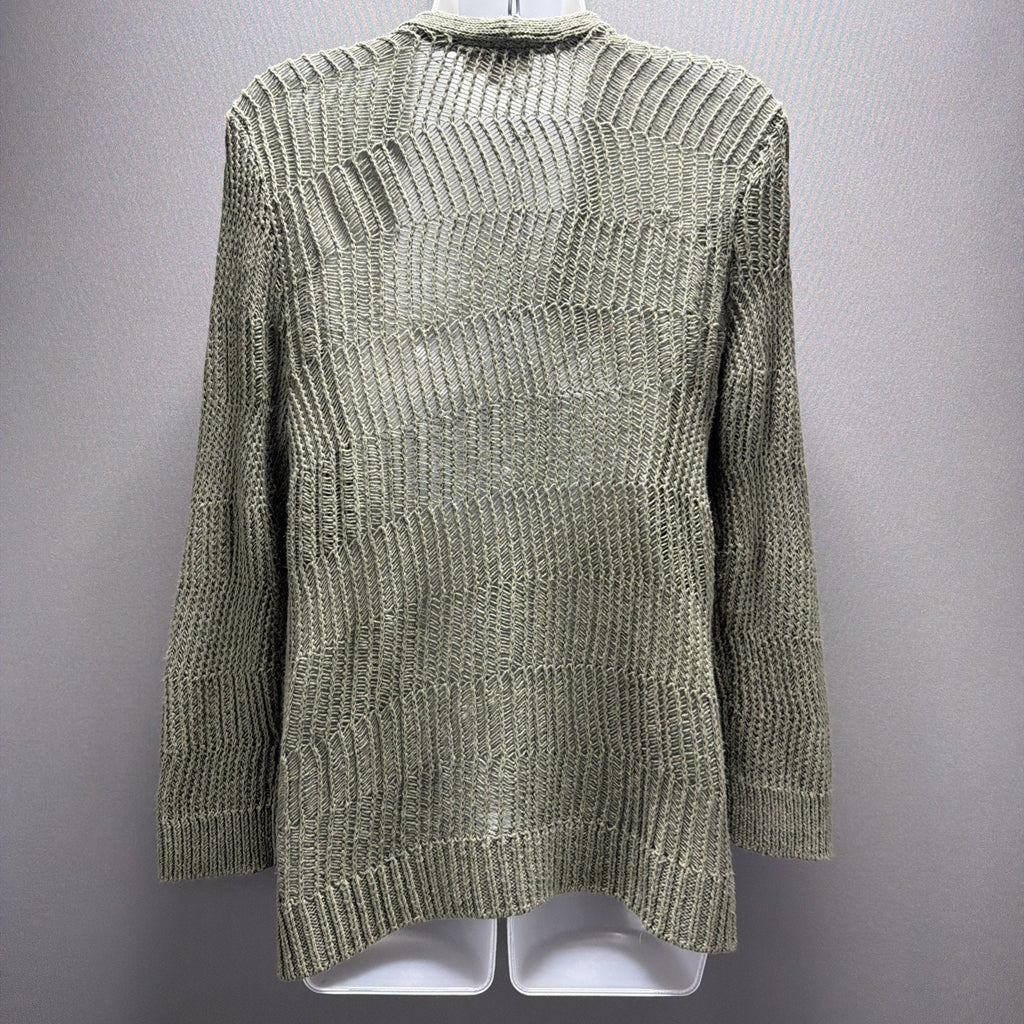 LOFT Green Open Front Lightweight Knit Cardigan Sweater Long Sleeve Size Medium