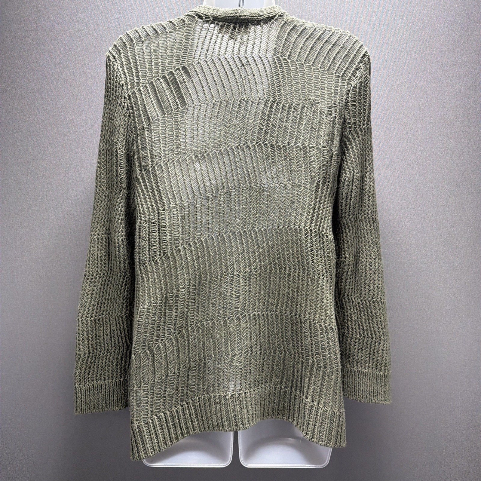 LOFT Green Open Front Lightweight Knit Cardigan Sweater Long Sleeve Size Medium