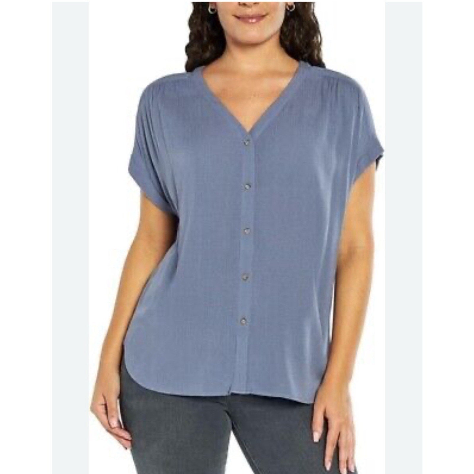 Orvis Short Sleeve Button Up Blue Blouse Women’s Size Large New With Tags