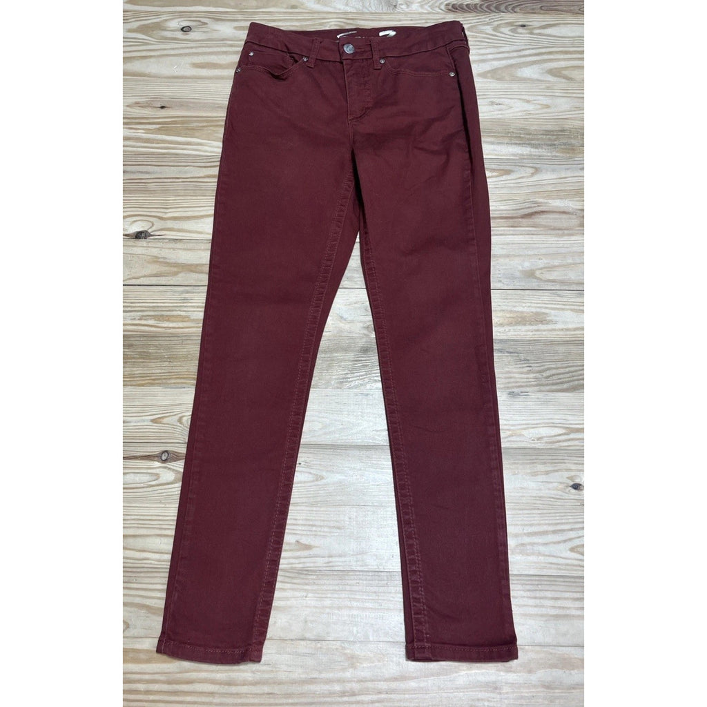Seven 7 Womens Tummy Less High Rise Skinny Jeans Stretch Burgundy Size 6