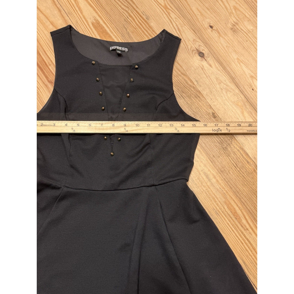 Express Black Mesh Panel Studded Fit & Flare Stretch Mini Dress Women's Black M