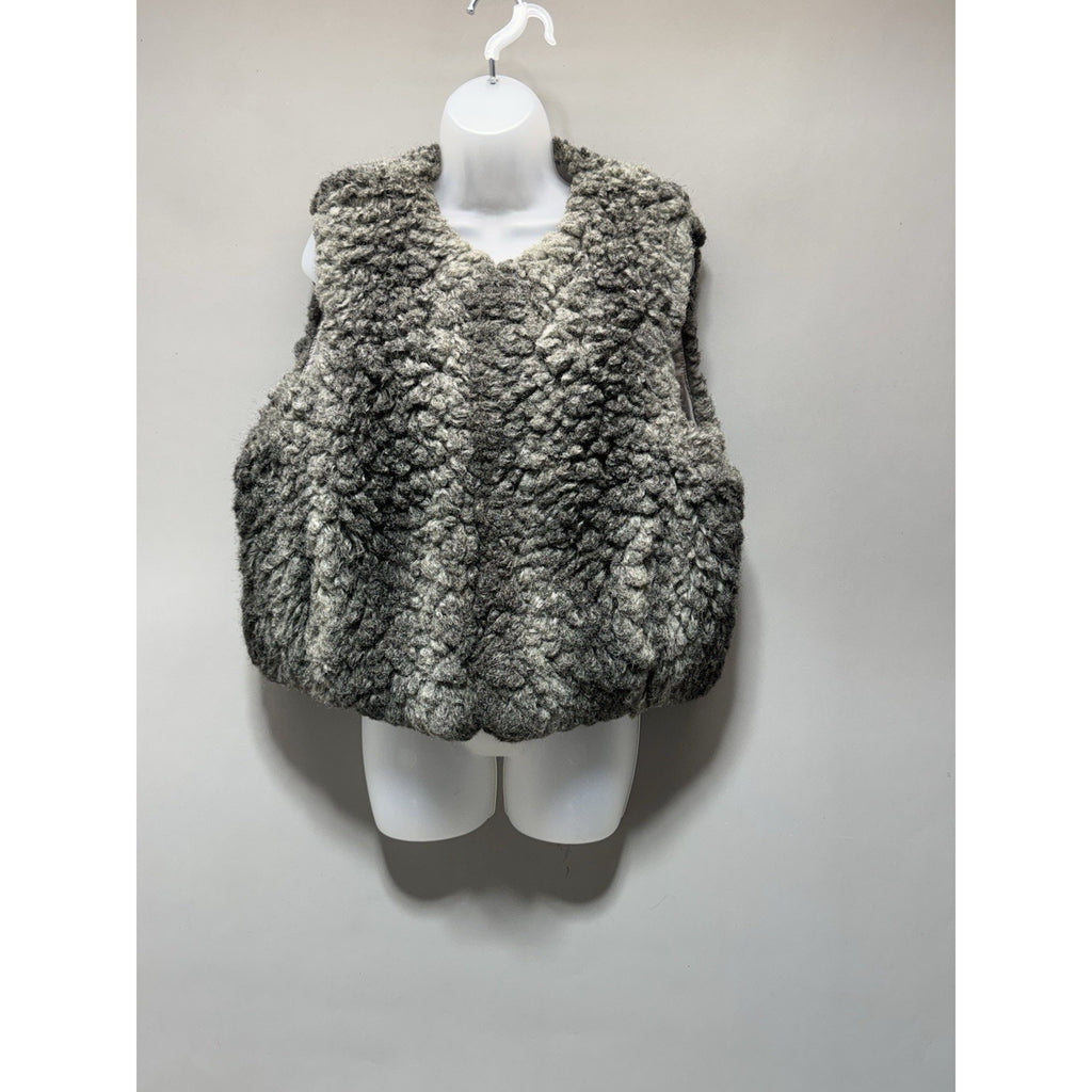Steve Madden Faux Fur Vest Women Gray Shaggy Boho Sleeveless Jacket Cozy Medium