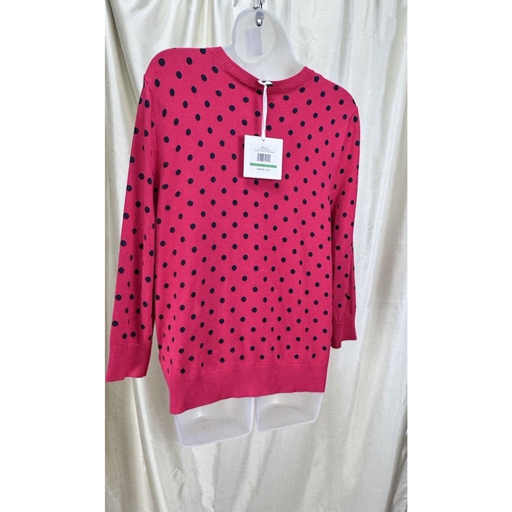 Ellen Tracy Women's Cardigan Sweater Size Large Pink Blue Polkadots 3/4 Sleeve