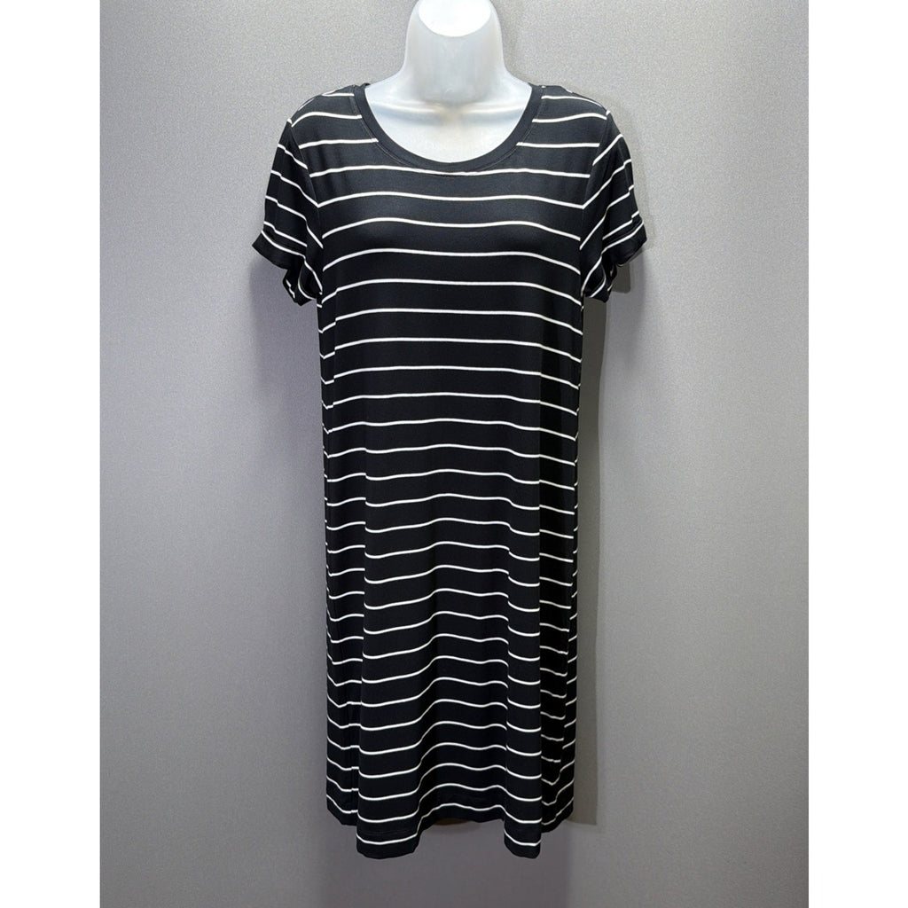 C and C California Womens M Short Sleeve Black White Striped Shirt Dress NWOT