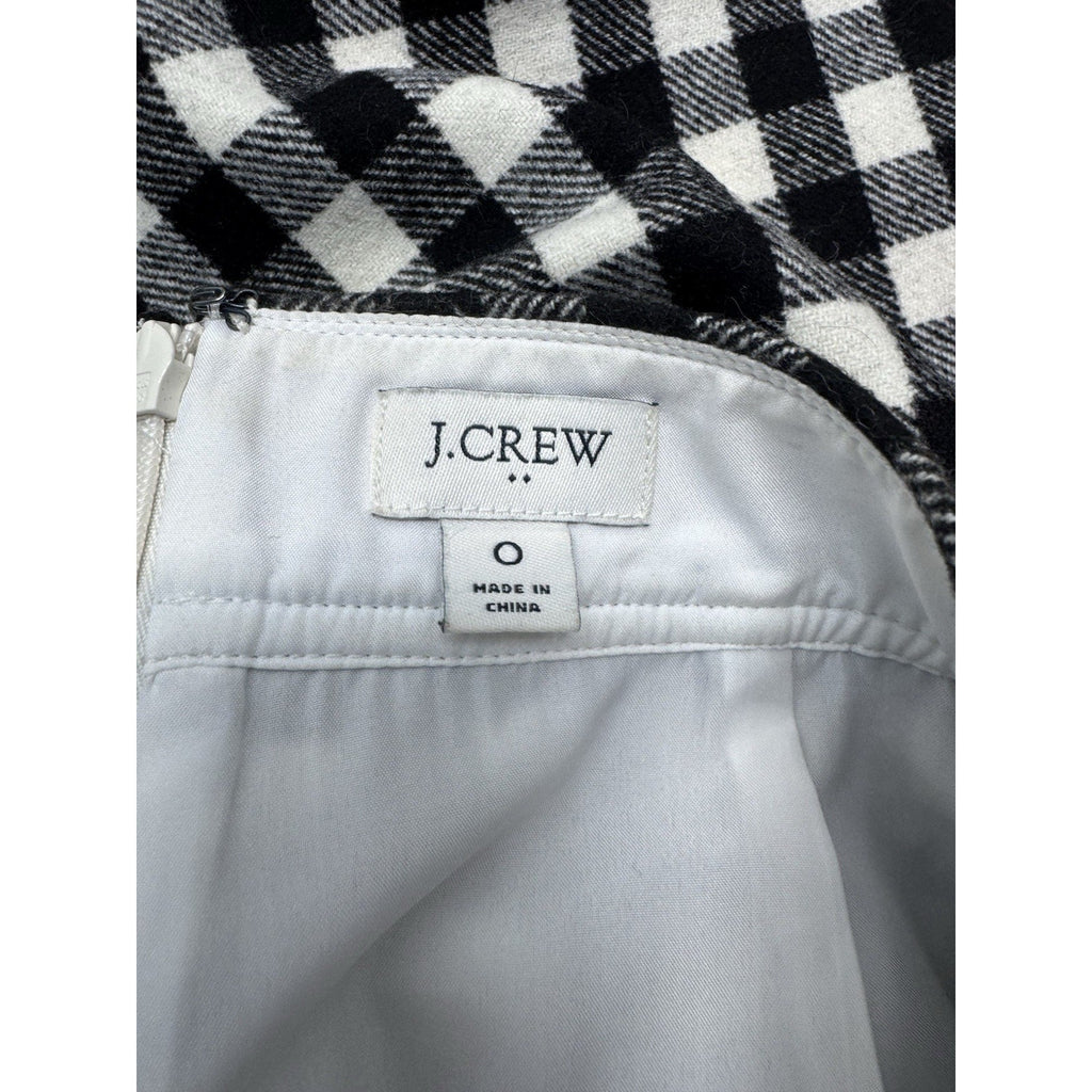 J. Crew Black and White Plaid Wool Blend Mini Skirt Women’s Size 0 Zip Closure