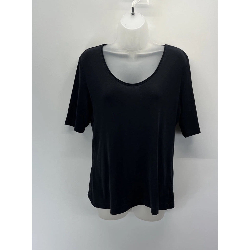 Talbots Shirt Womens Medium Short Sleeve Round Neck Basic Casual Black