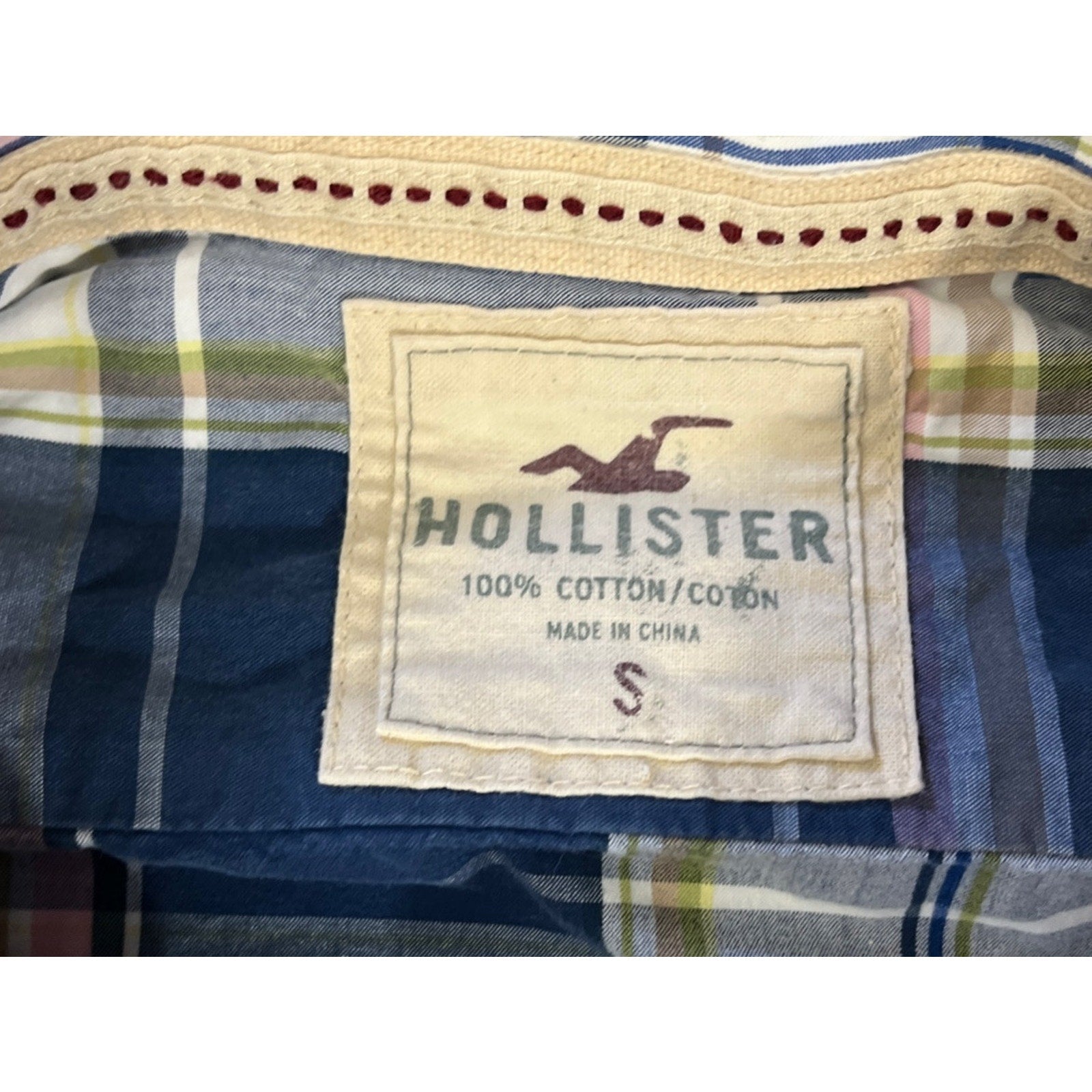HOLLISTER Men’s Size S Button Front Shirt Long Sleeve Blue Pink Plaid Cotton