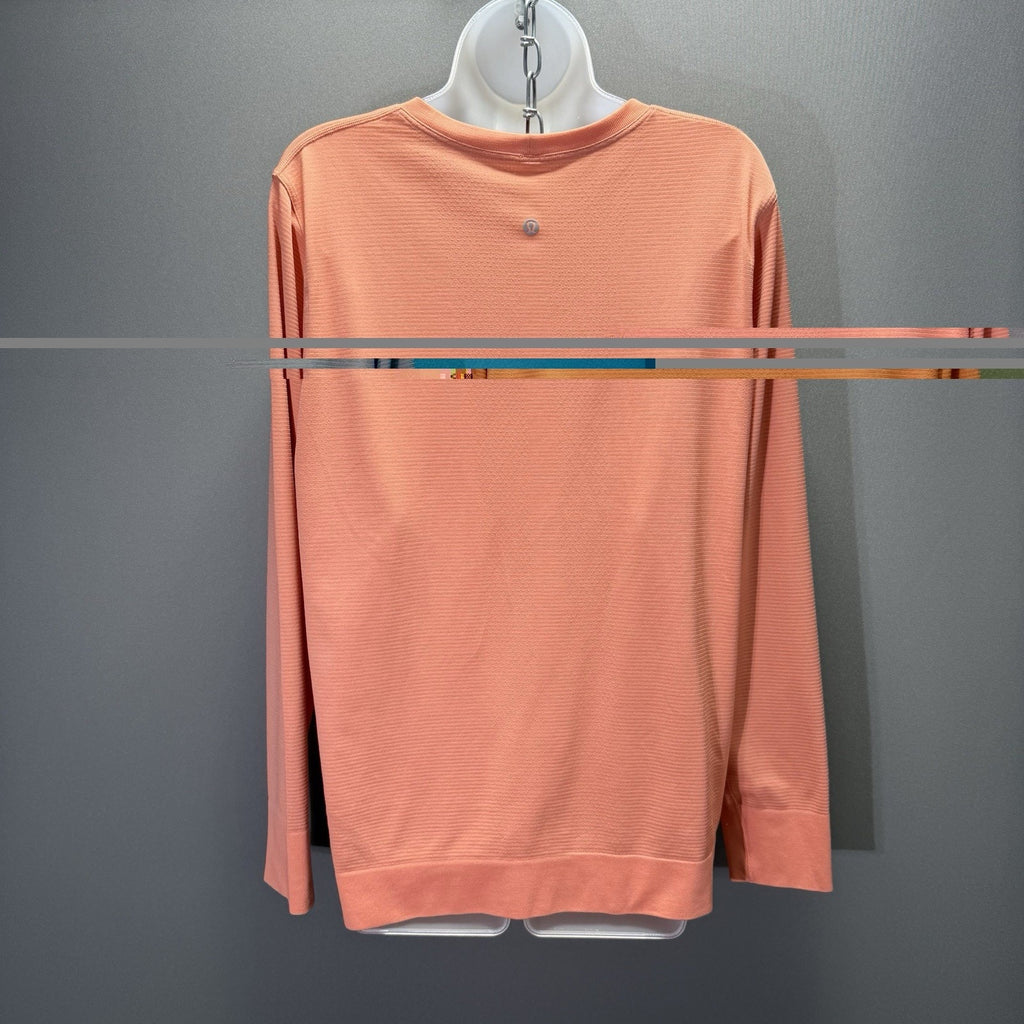 Lululemon Womens Coral Orange Long Sleeve Crew Neck Athletic Shirt Relaxed Fit