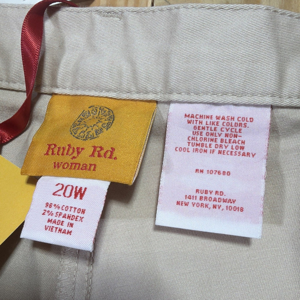 RUBY RD High Rise Beige Chino Pants Straight Leg Plus Size 20W Stretch NWT