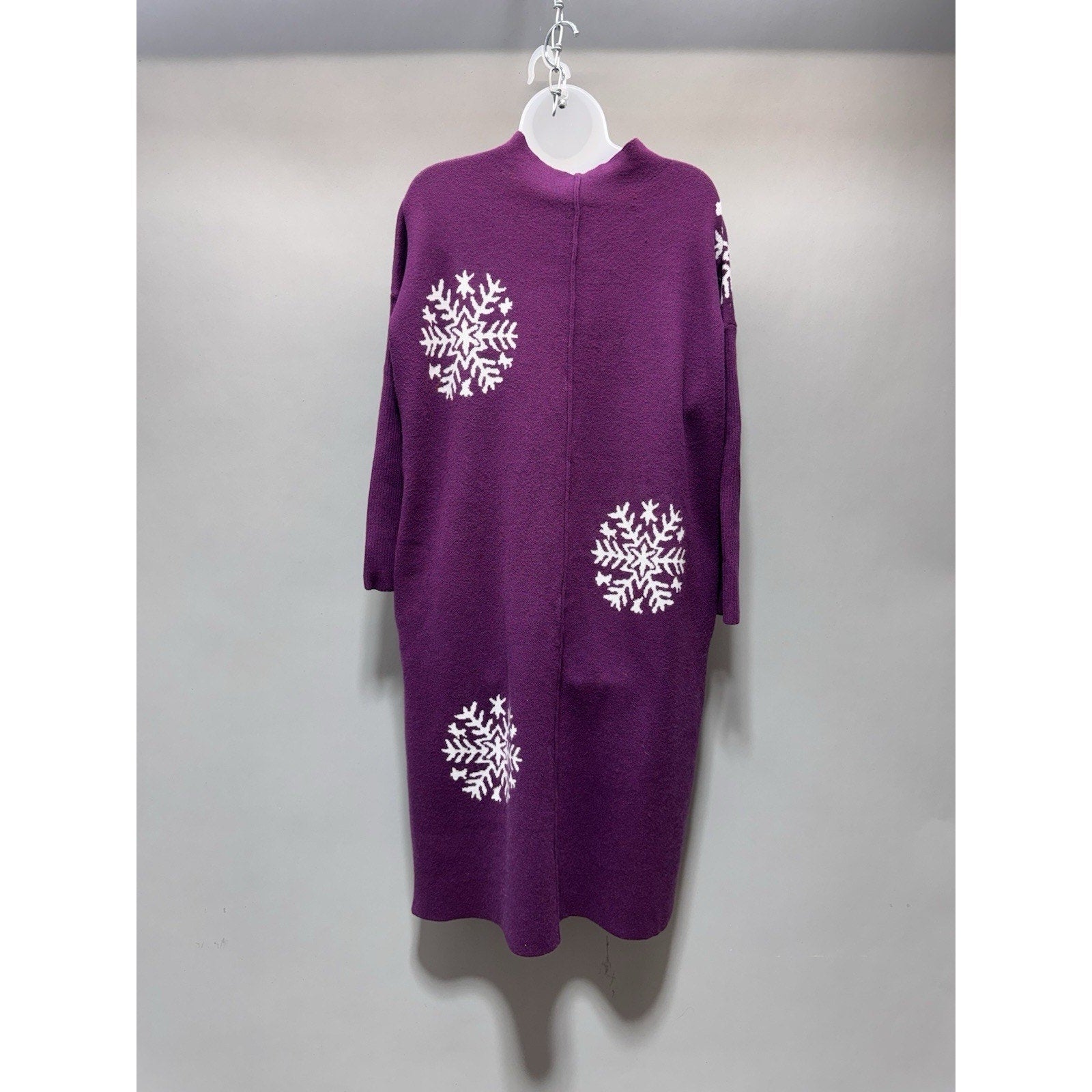 Snowflake Bodycon Dress Purple White Size M Mid Calf 3/4 Sleeve Blended SoftWool