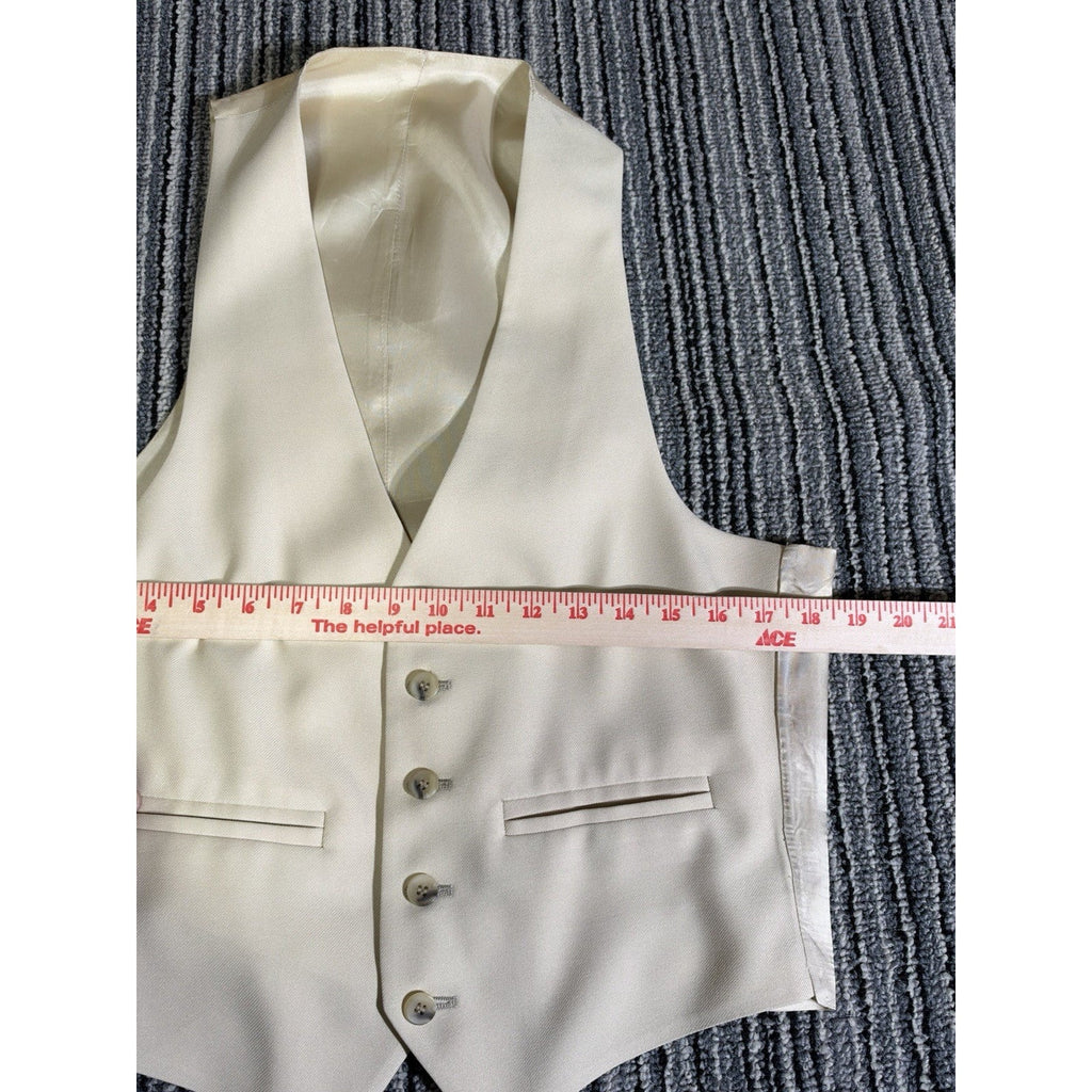 Ivory Cream Tailored Suit Vest Waistcoat 5 Button Satin Back Formal Wedding VTG