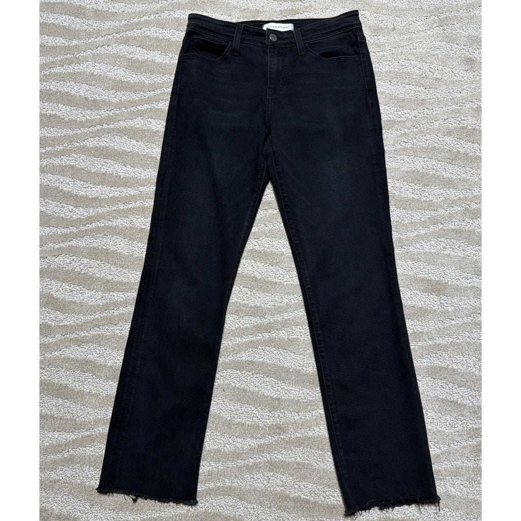 Flying Monkey Womens Mid Rise Slim Straight Jeans 25 Black Stretch Denim Raw Hem