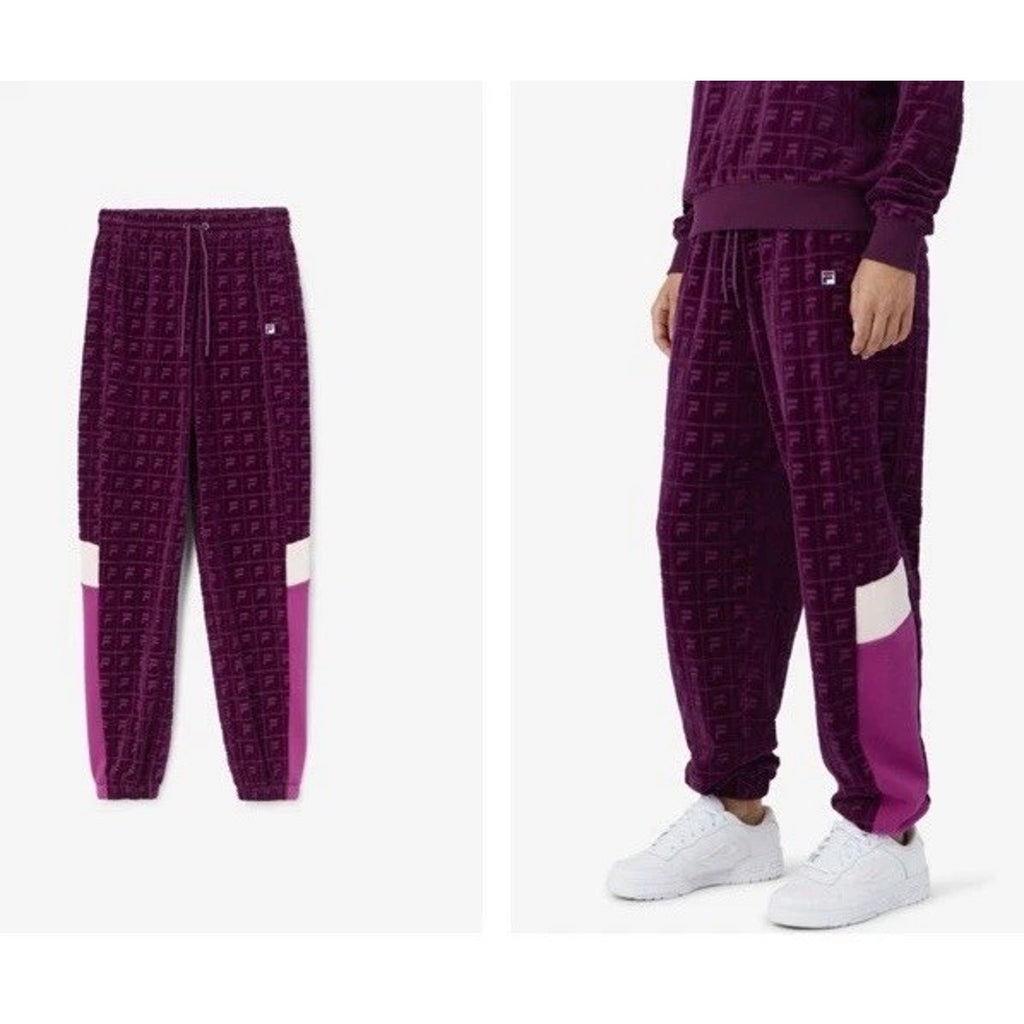 Fila Women’s Helen Velour Joggers Grape Wine Size Small NWT