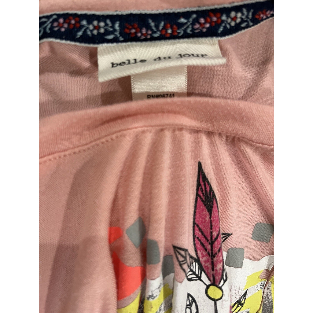 Belle Du Jour Pink Elephant Dreamcatcher Graphic Top Long Sleeve Split Back Boho