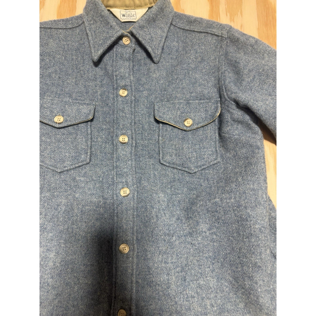 Vintage Woolrich Woman Blue Wool Shirt Jacket Womens Button Up Outdoor Coat XS