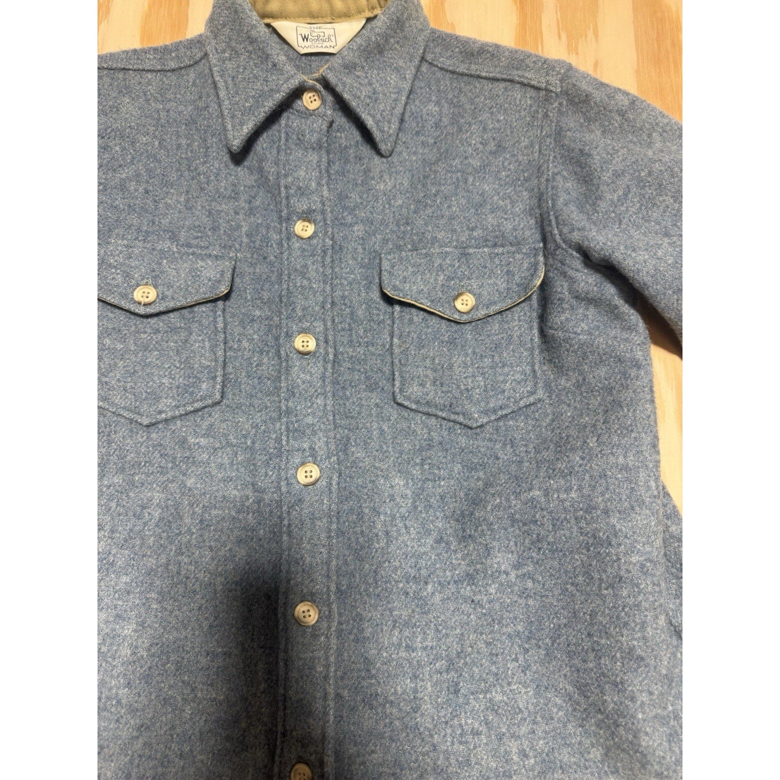 Vintage Woolrich Woman Blue Wool Shirt Jacket Womens Button Up Outdoor Coat XS