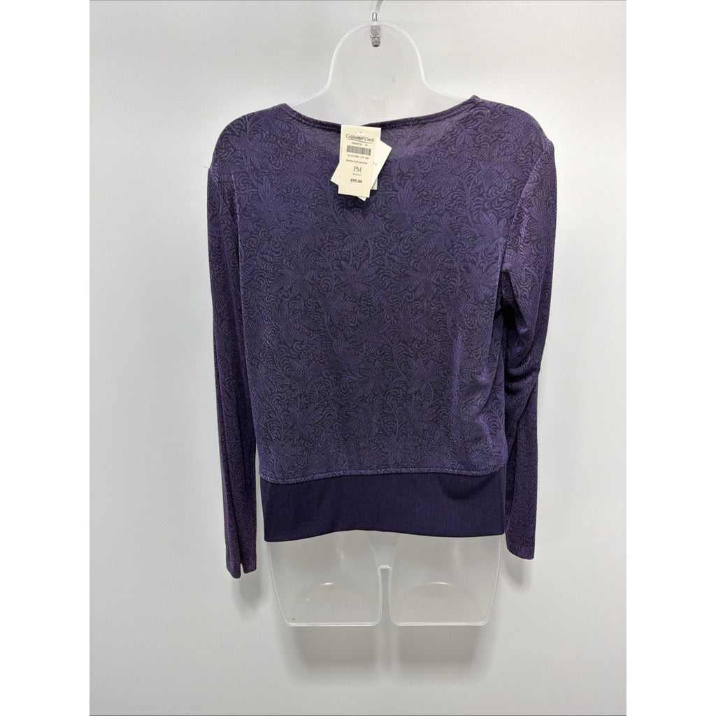 NWT Coldwater Creek Travel Knit Womens Top Size PM Purple Floral Long Sleeve