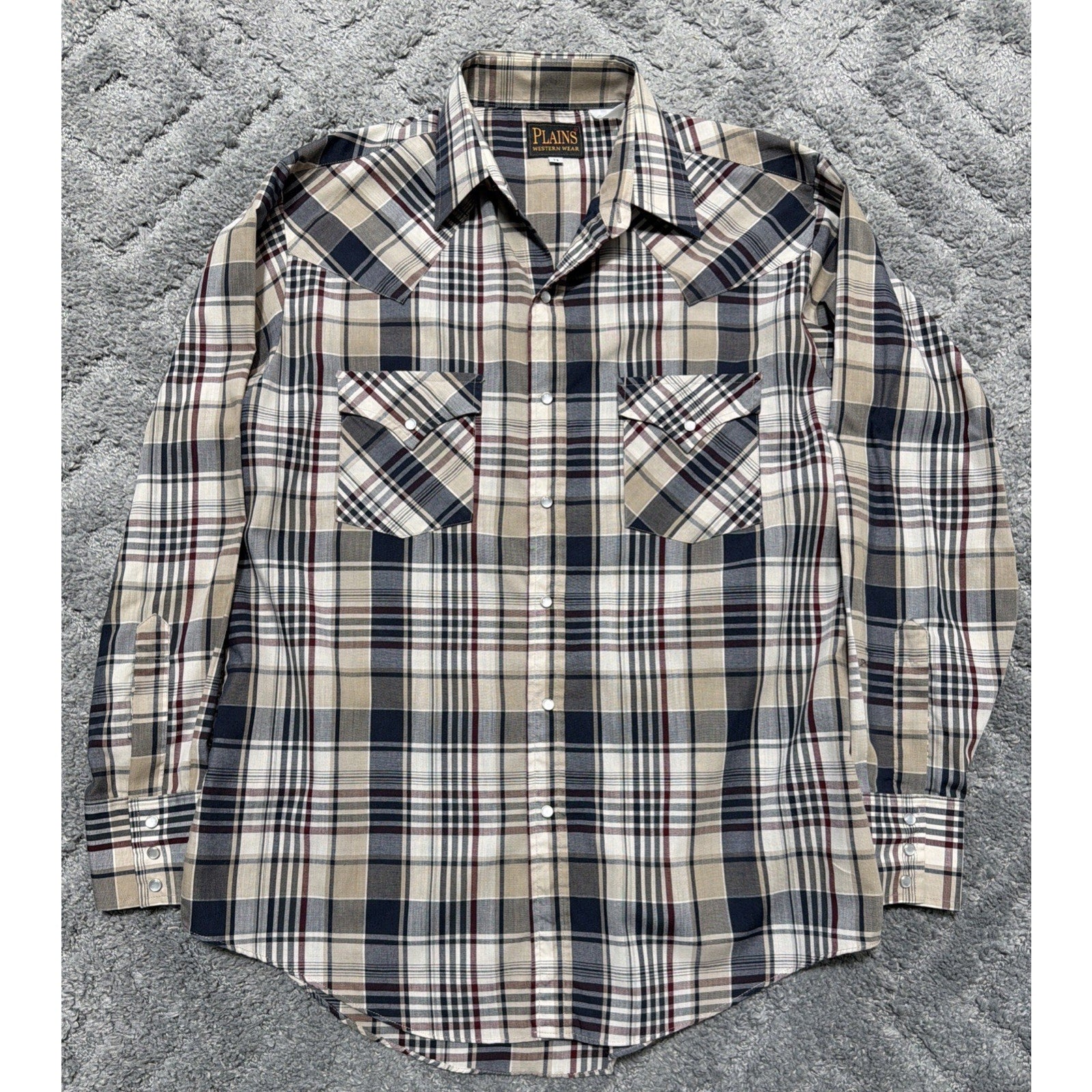 Plains Pearl Snap Shirt Men Size M Brown Plaid Long Sleeve Western Rodeo VTG