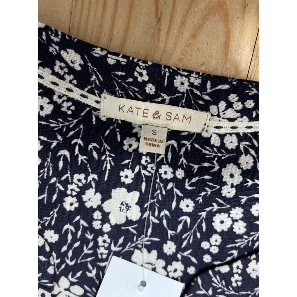 NWT Women’s Kate and Sam Navy and White Floral Button Up Pintuck Dress S