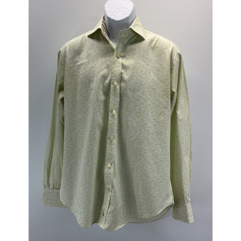 TAILORBYRD Men's Green Paisley Flakes Long Sleeve Button Down Shirt L EUC