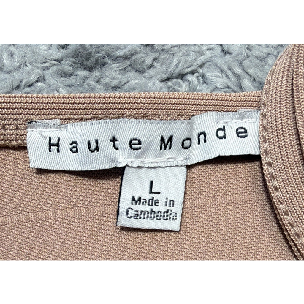Haute Monde Woman’s Sz L Built In Bra Taupe Back Zip Bodycon Dress Stretch NWT