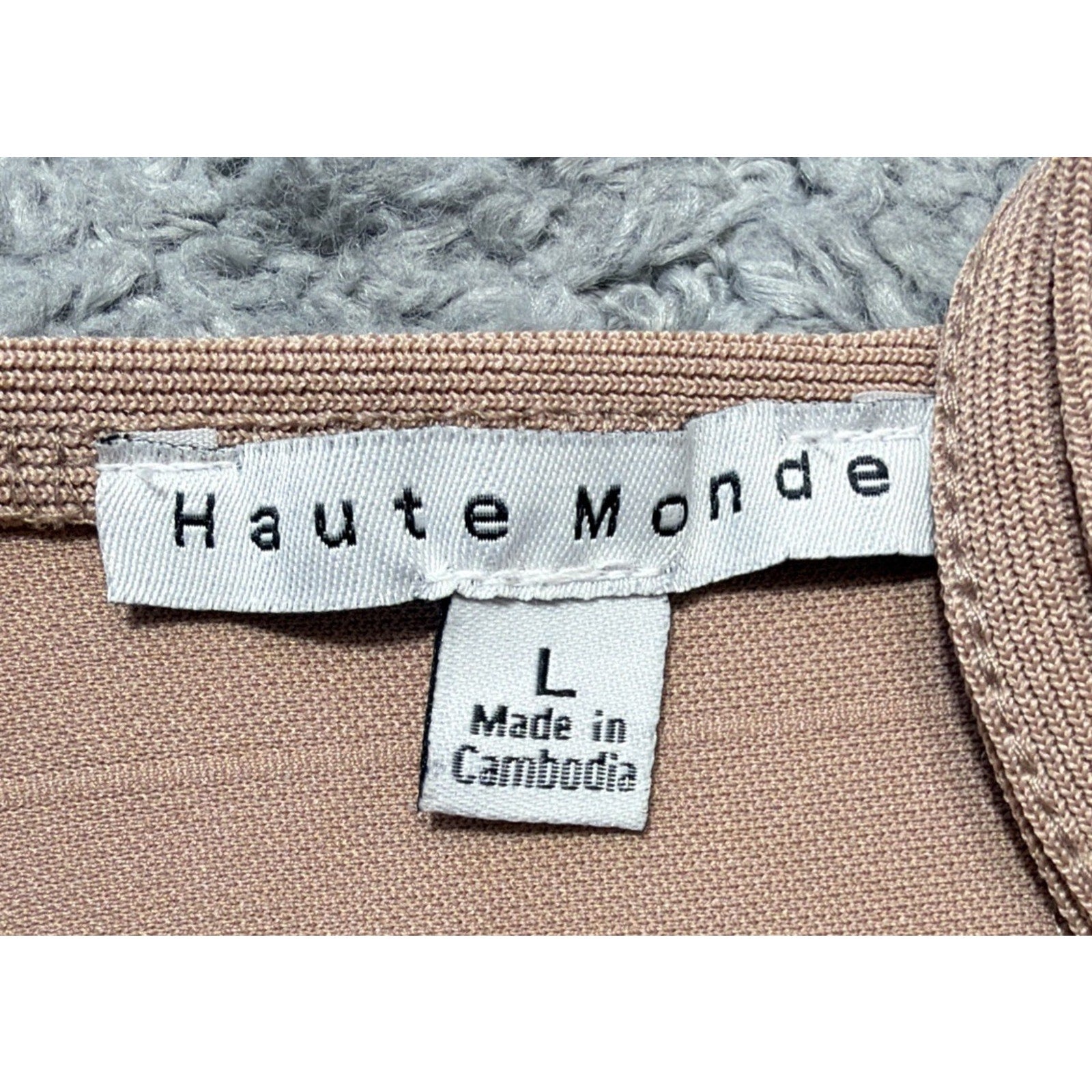 Haute Monde Woman’s Sz L Built In Bra Taupe Back Zip Bodycon Dress Stretch NWT