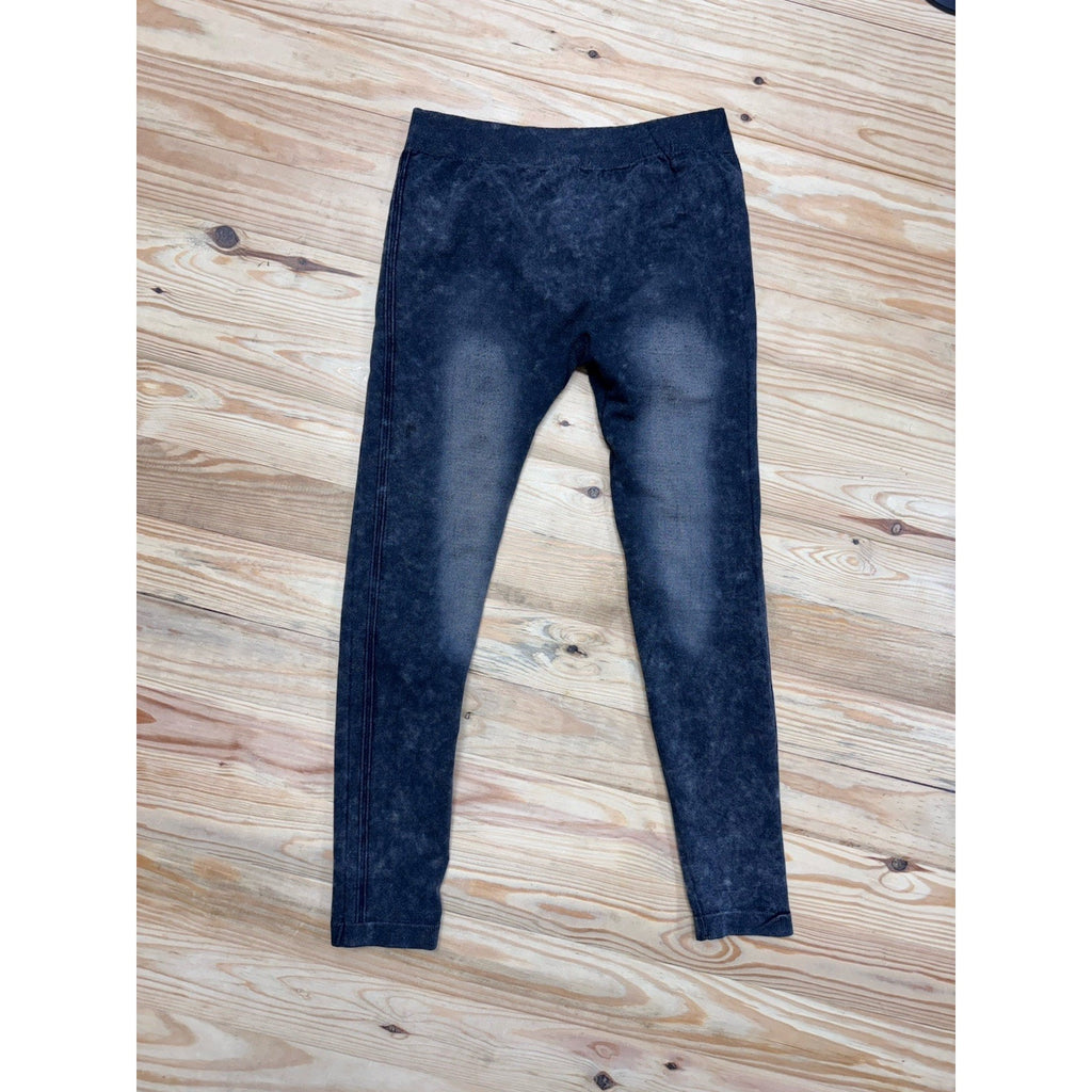 Fit 2 Go Women’s Jean ish Ankle Leggings L/XL Black Shaping Stretch Distressed