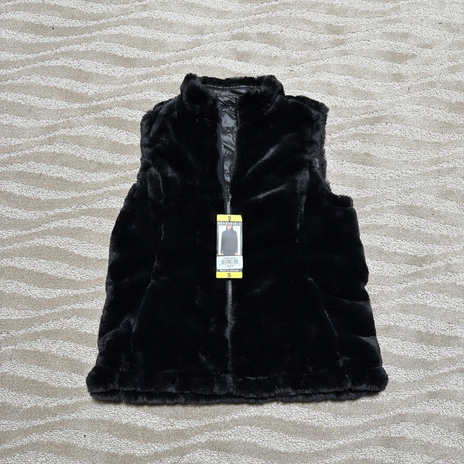 Nicole Miller Reversible Faux Fur Quilted Puffer Vest Black Women’s S NWT