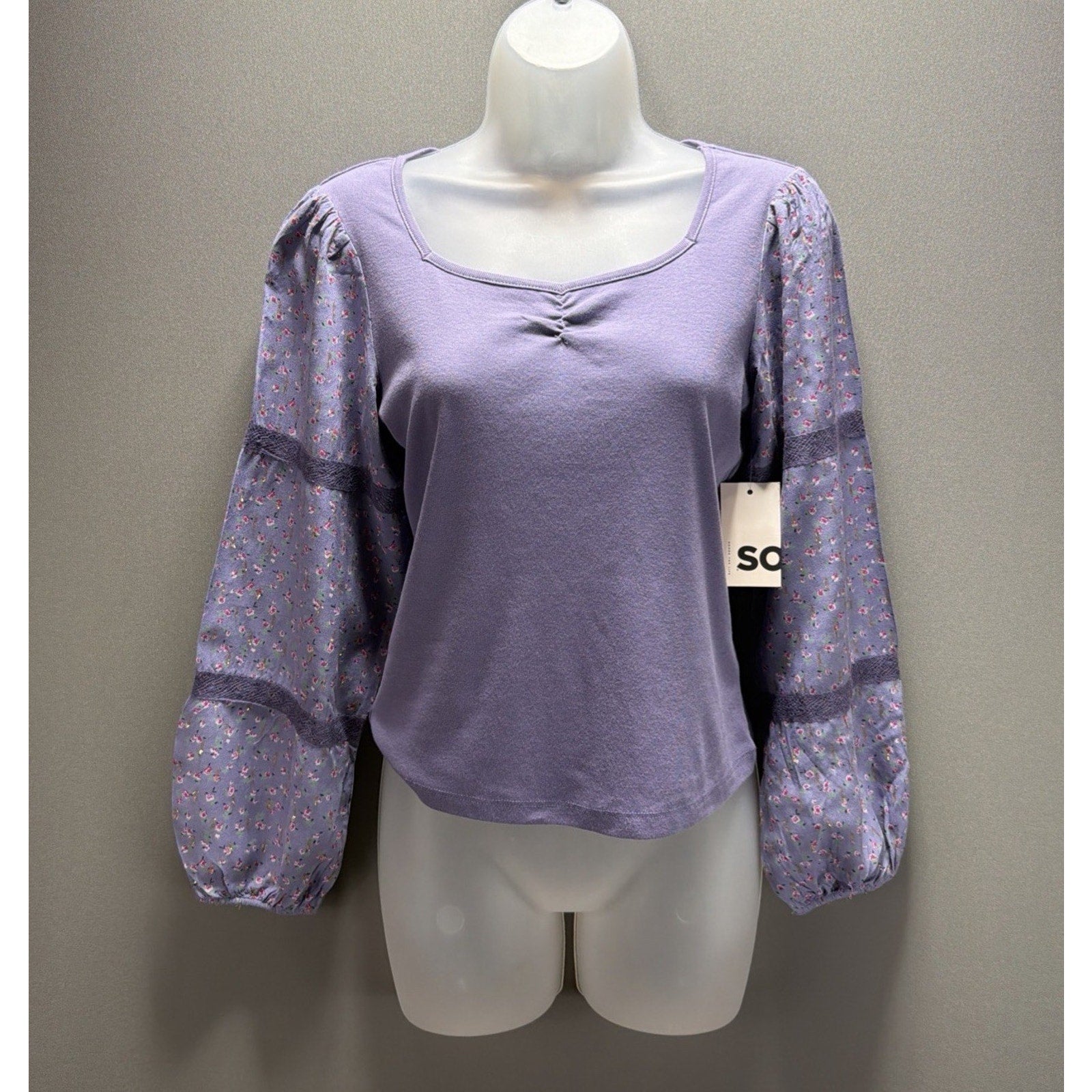 Teen Girls Purple Floral Puff-Sleeve Top - Comfort Fit Sz 14-16 XL NWT So Brand