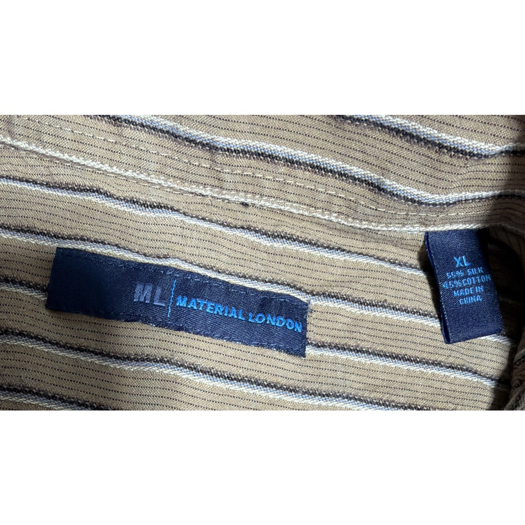 Material London XL Brown Striped dress shirt silk cotton Blend Preppy Casual