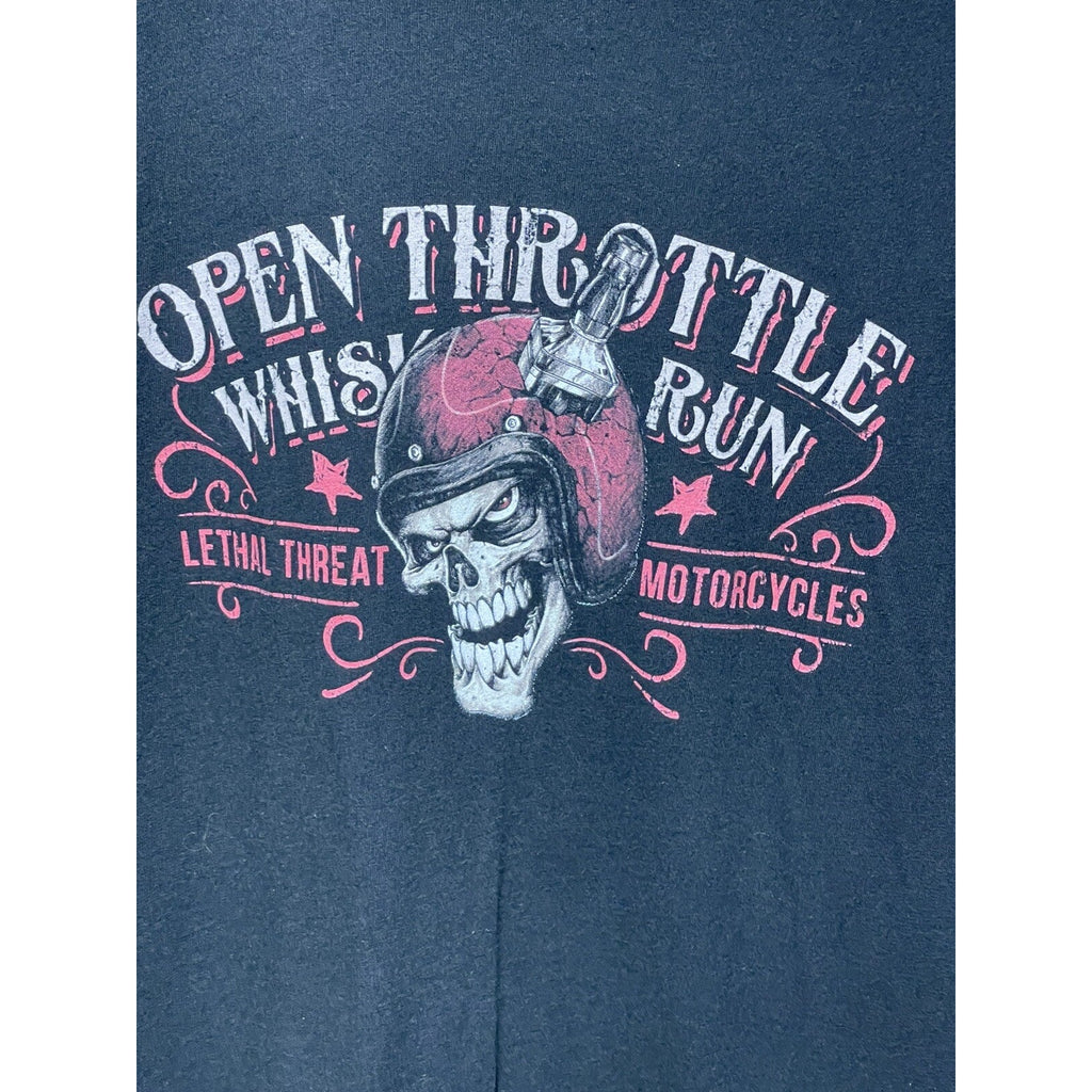 Lethal Threat Motorcycles T Shirt Mens Medium Black Skull Whiskey Run Biker