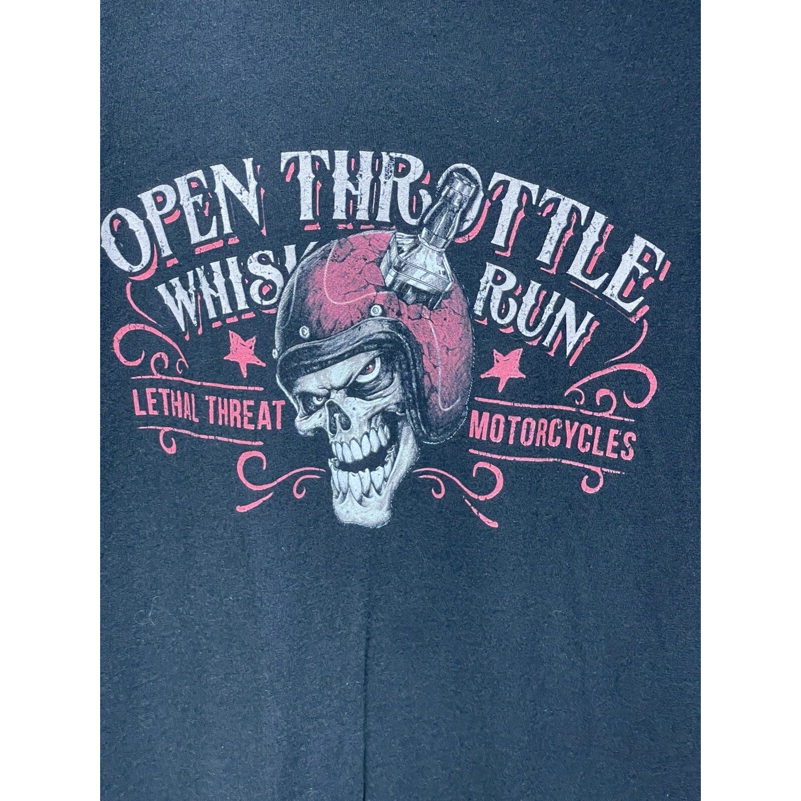 Lethal Threat Motorcycles T Shirt Mens Medium Black Skull Whiskey Run Biker