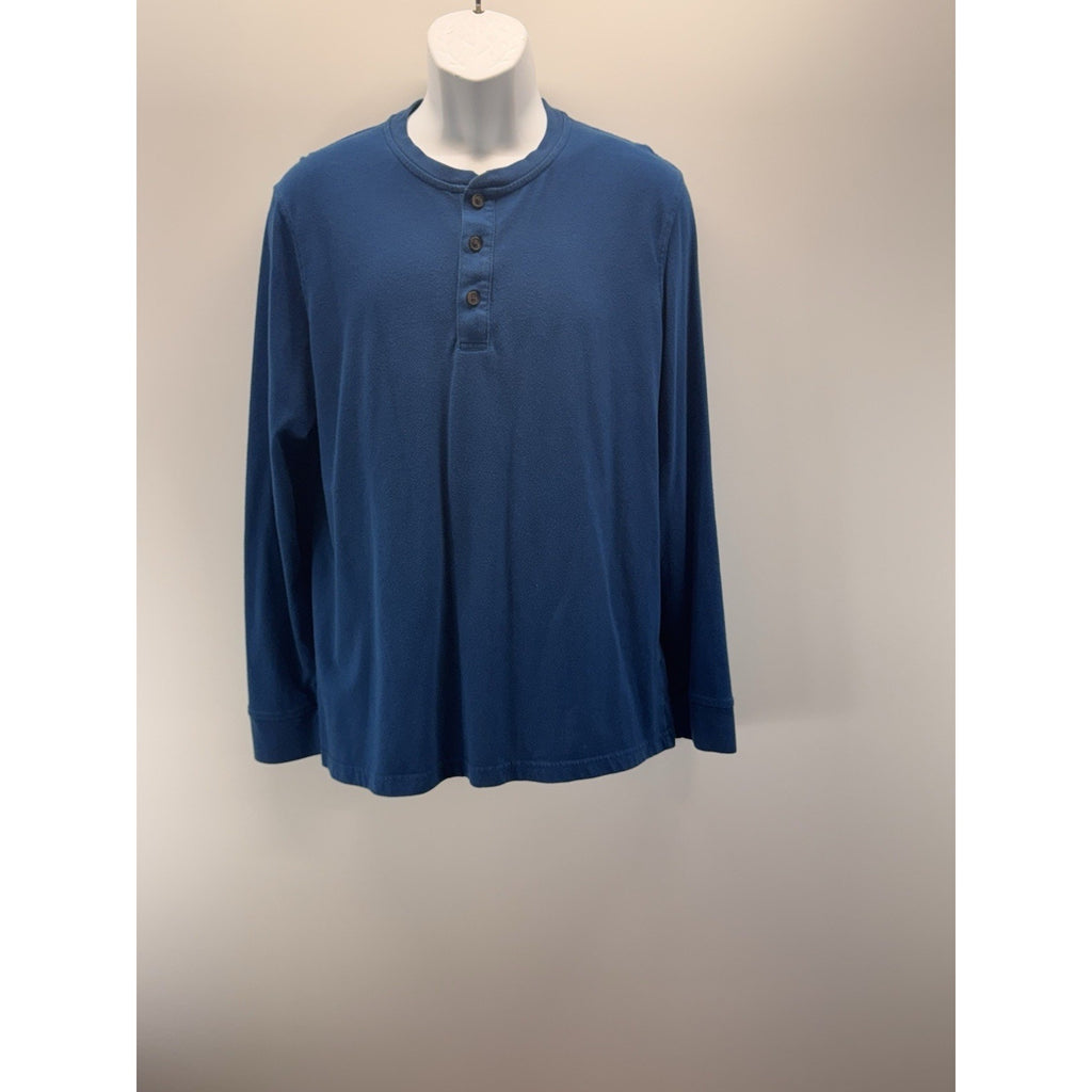 CROFT & BARROW MENS EASY CARE TEAL BLUE LONG SLEEVE COTTON BLEND HENLEY SIZE M