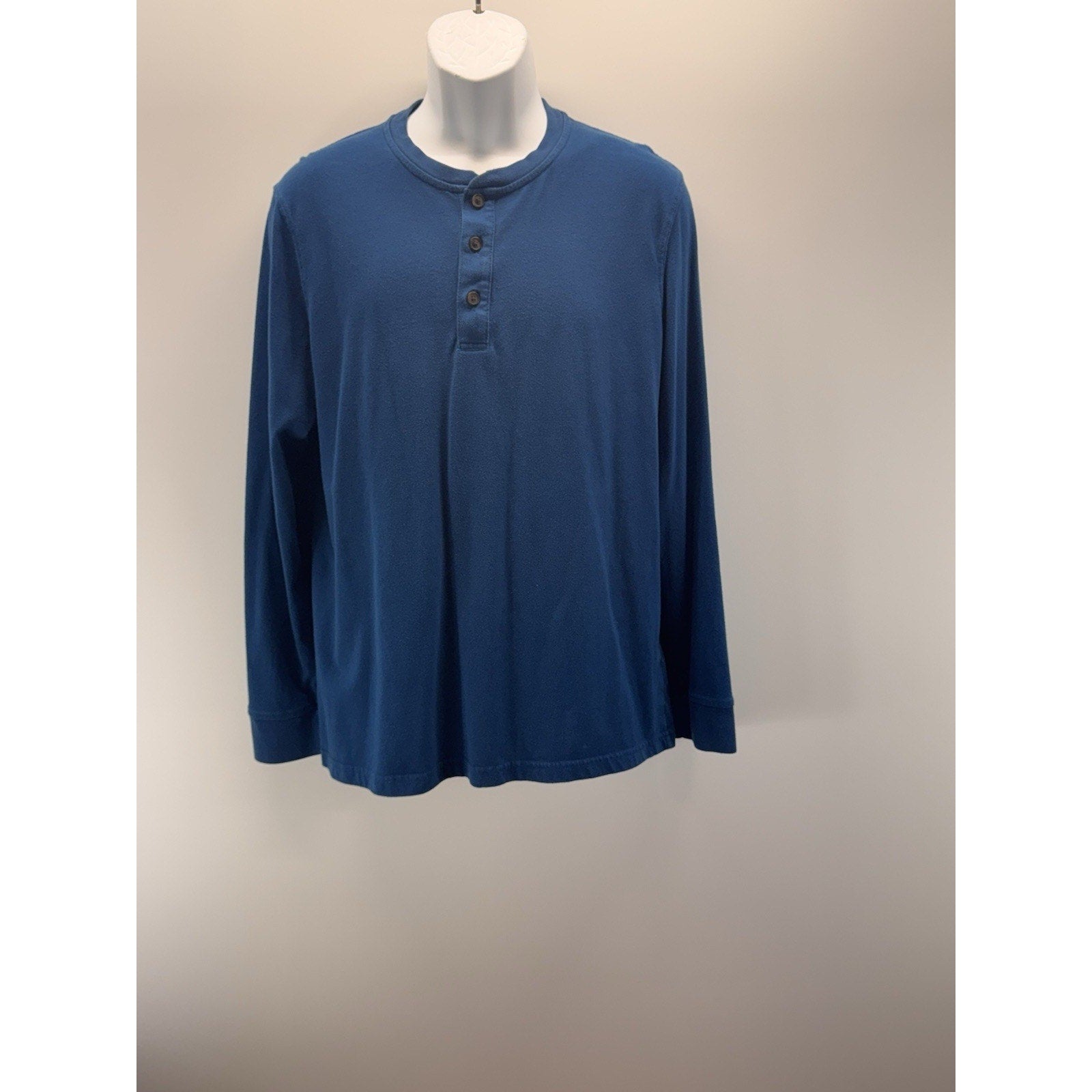 CROFT & BARROW MENS EASY CARE TEAL BLUE LONG SLEEVE COTTON BLEND HENLEY SIZE M