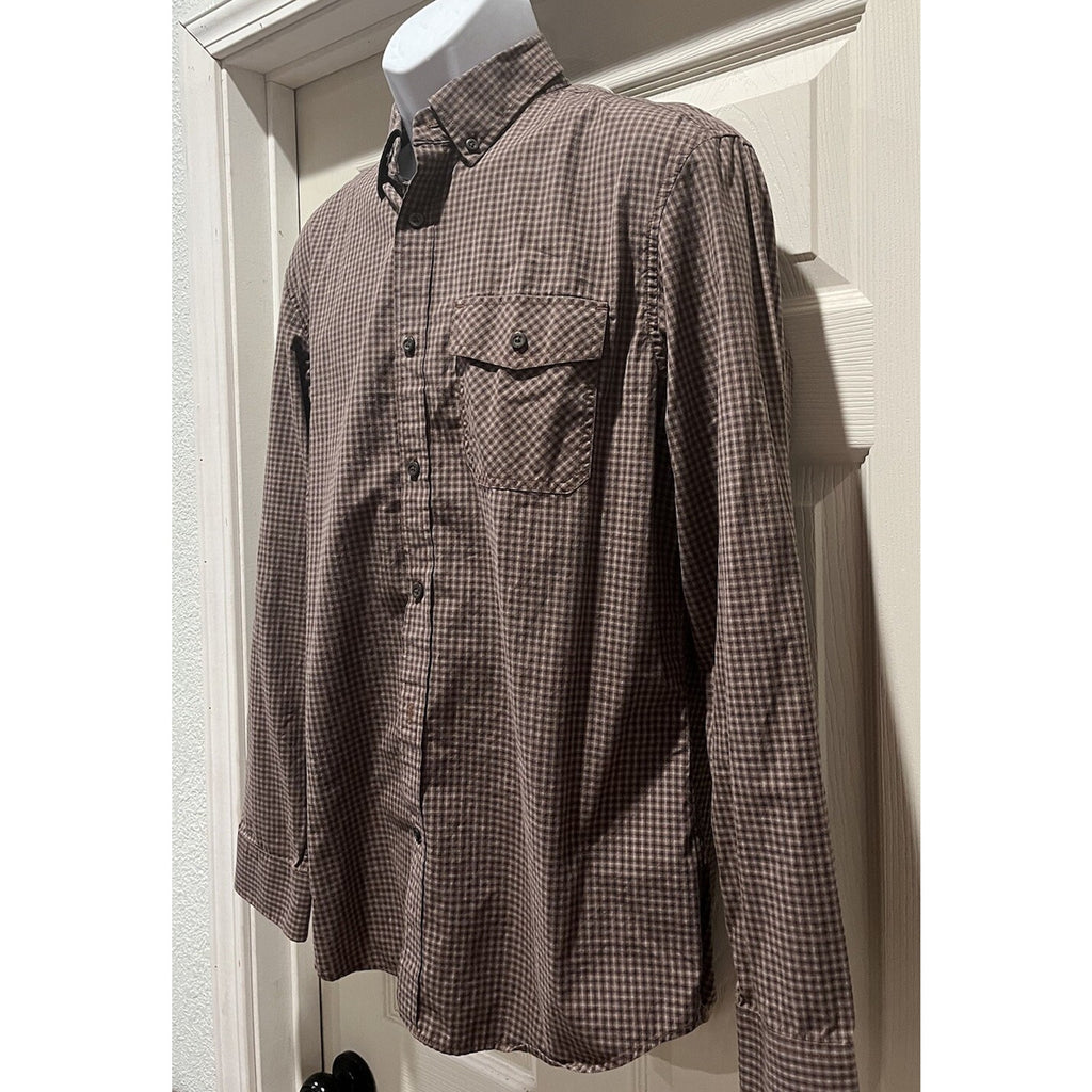 Banana Republic 90s Button Down Flannel Shirt Brown Blue Check Plaid Medium