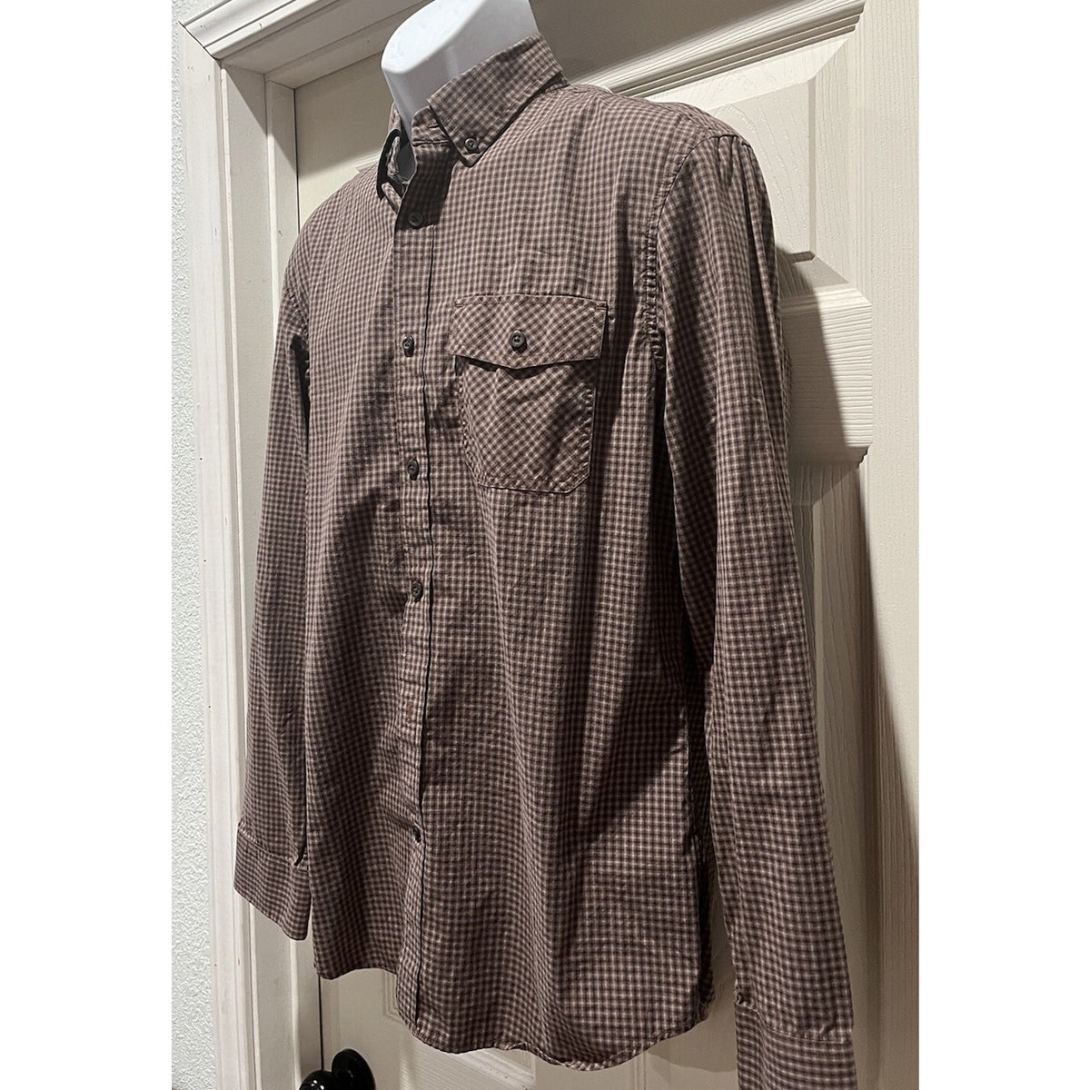 Banana Republic 90s Button Down Flannel Shirt Brown Blue Check Plaid Medium
