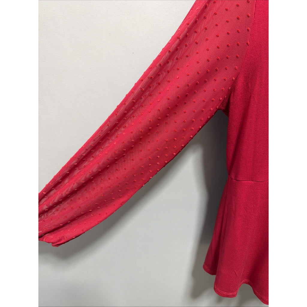 Maurices Red Surplice Tie Front Top Sheer Swiss Dot Sleeve Plus Size 1X