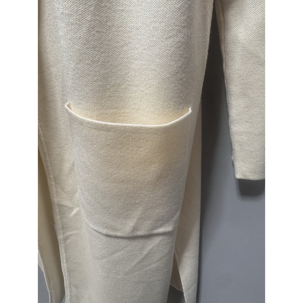 Lillusory Long Cardigan Womens M Cream Open Front Knit Coatigan Sweater Pockets