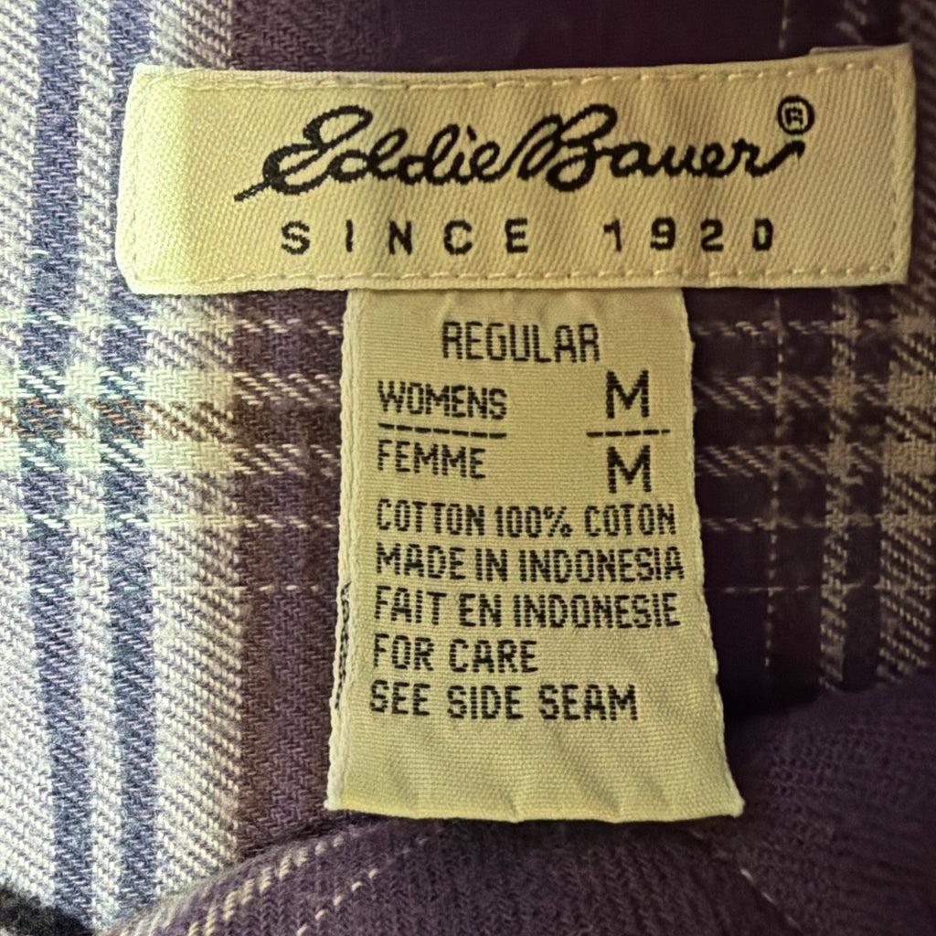 VTG Eddie Bauer Womens M Oversized Flannel Shirt Plaid Long Sleeve Button Up