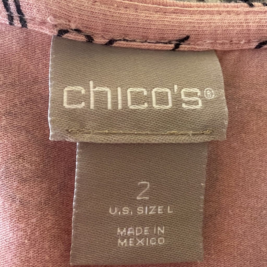 Chico's Womens Large 3/4 Sleeve Pink Paisley Damask Casual Top Stretch