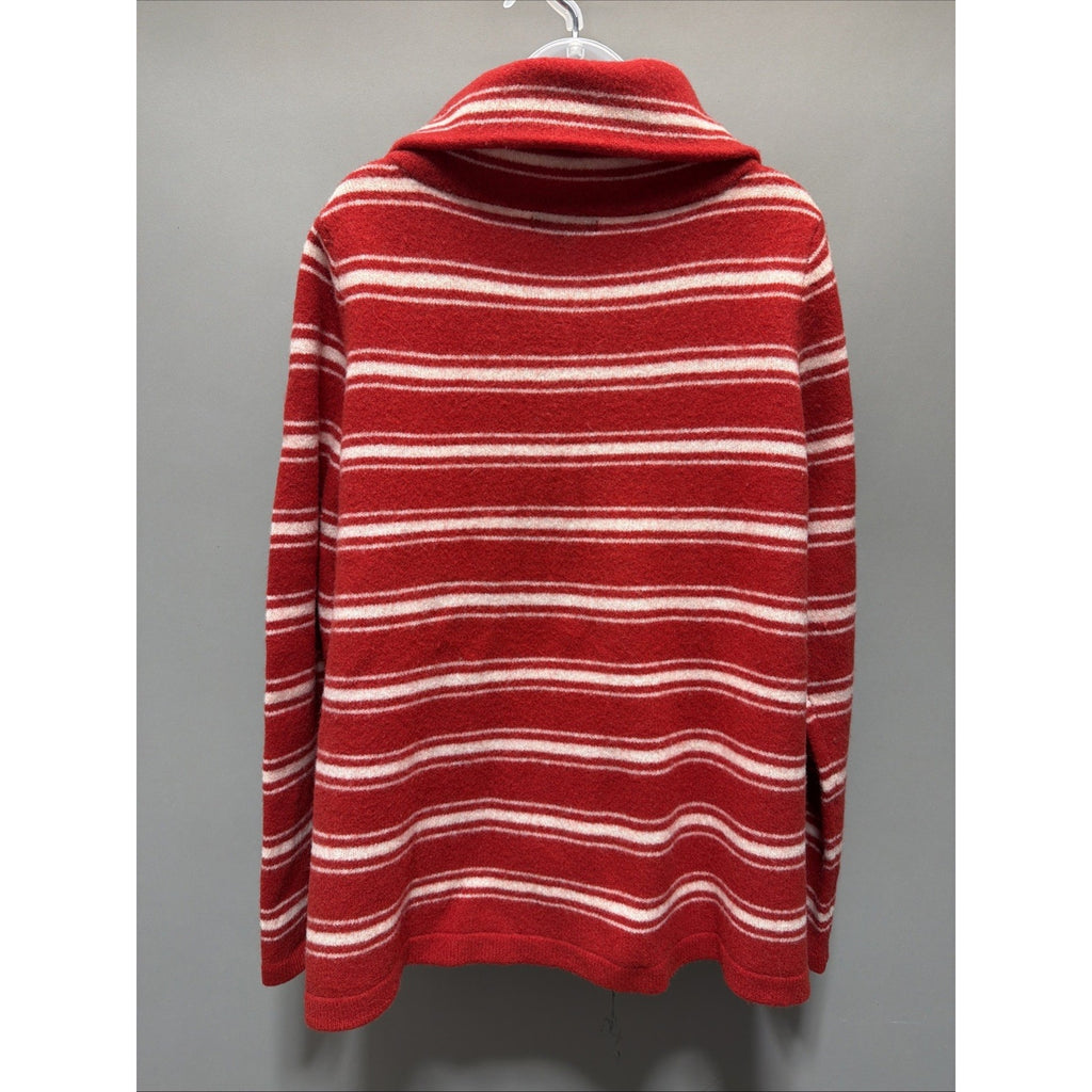 Lands’ End Womens XL 18 Red White Striped Lambswool Sweater Jacket Button Front