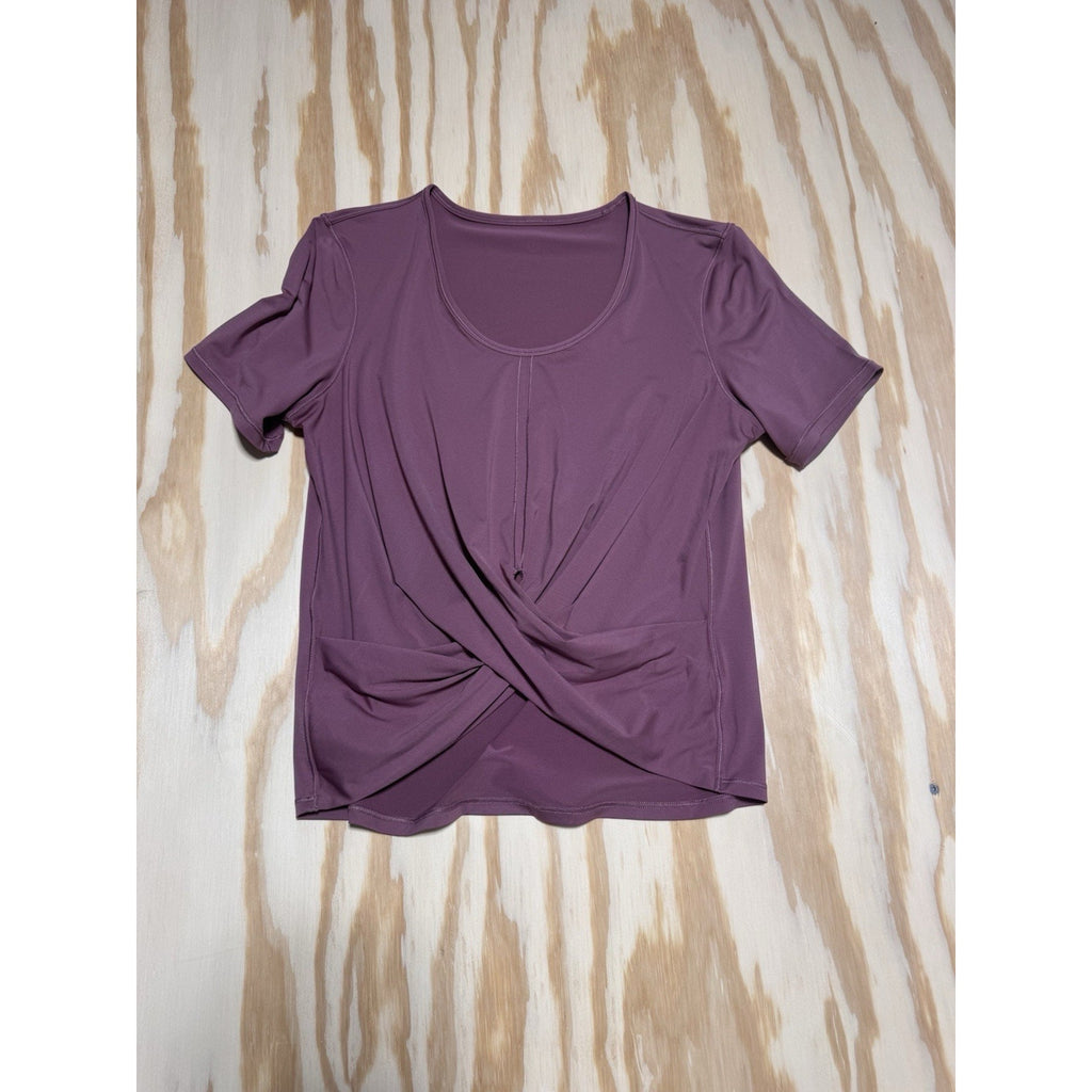 Lululemon Womens Medium Twist Front Knot Top Mauve Pink Short Sleeve Yoga No Sz