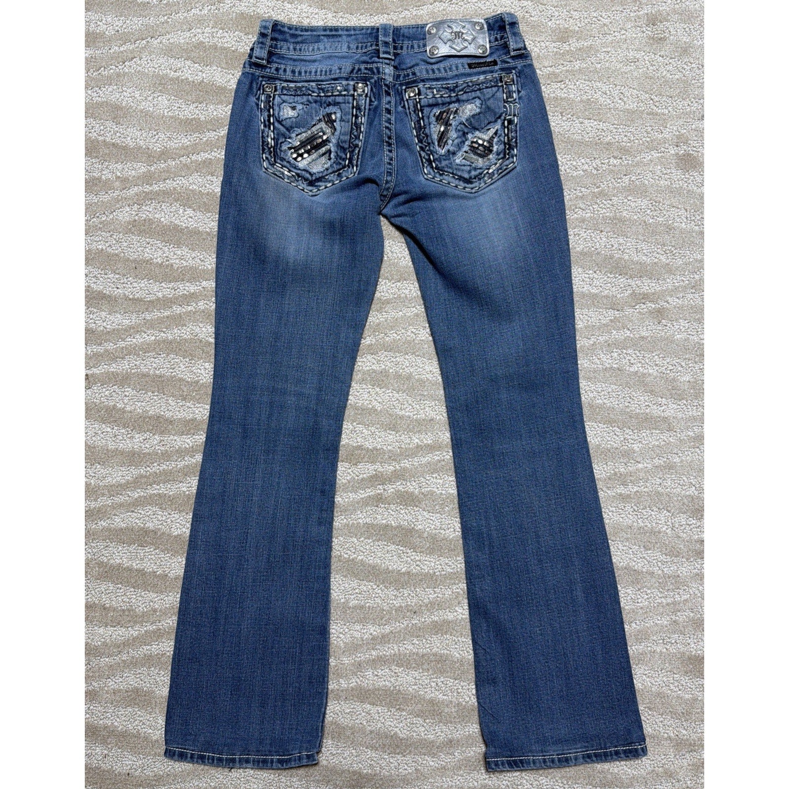 Miss Me Signature Bootcut Women's Jeans 26x30 Bling Embellished Western Hemmed