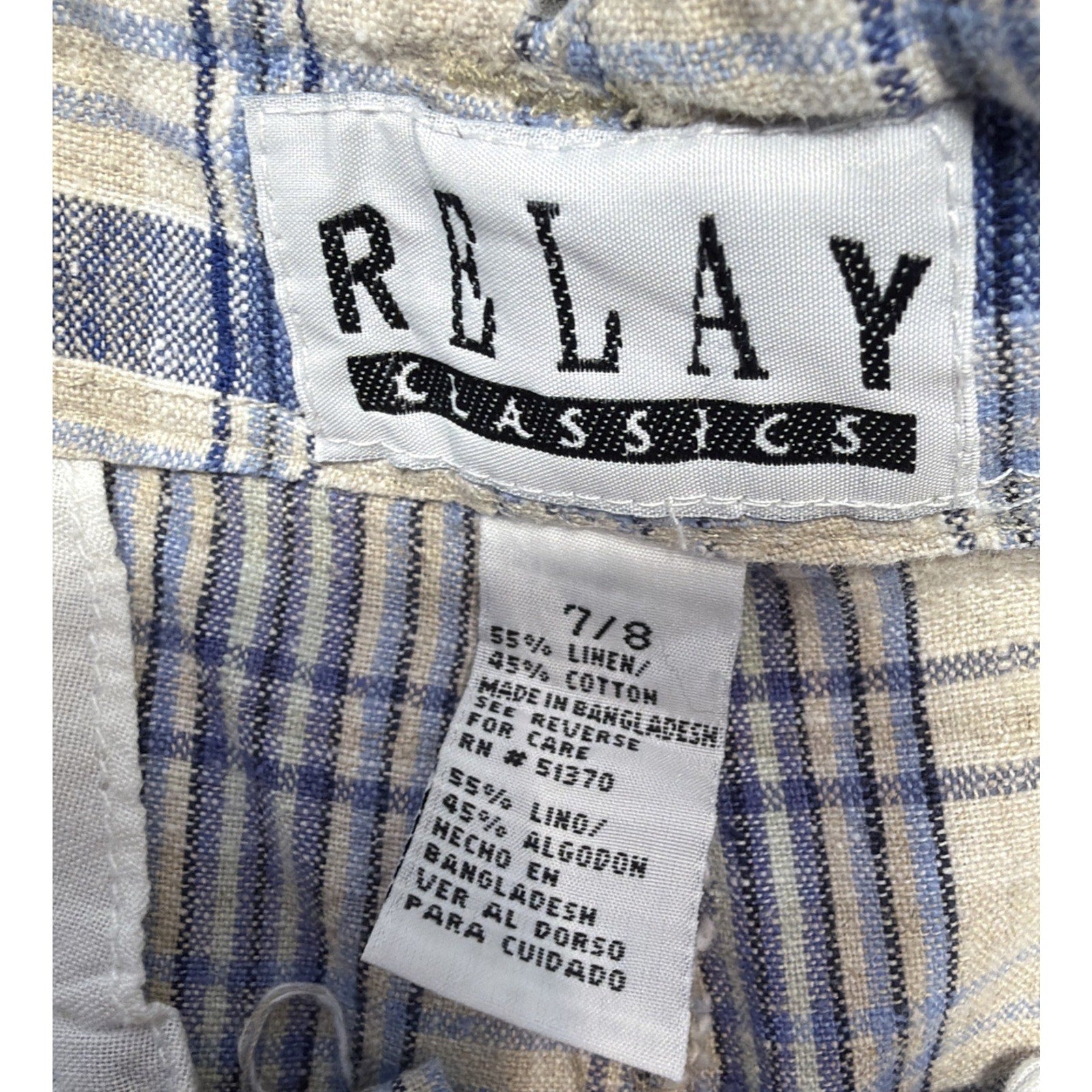 Vintage Relay Classics Plaid Linen High Rise Cuff Shorts Beachy Casual Size 7/8