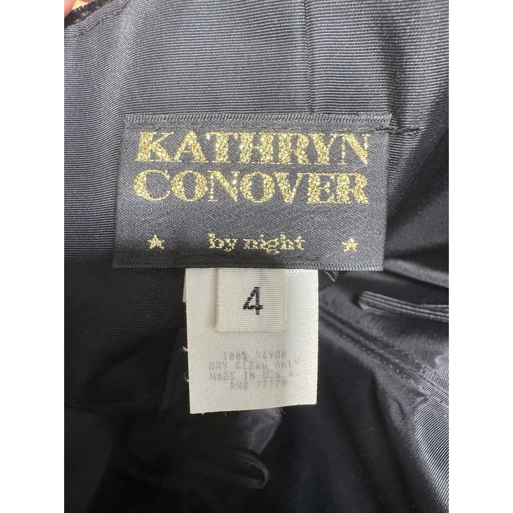 Vintage Kathryn Conover Black Velvet Strapless Maxi Dress Slit Formal Evening 4
