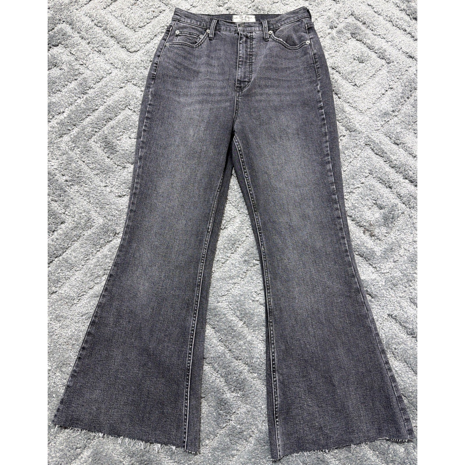 Free People We the Free Women Jeans Denim Raw Hem Curvy Flare High Rise Boho 30